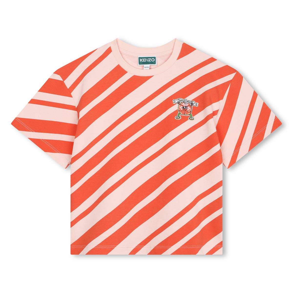 Girls Orange Stripes Cotton T-Shirt