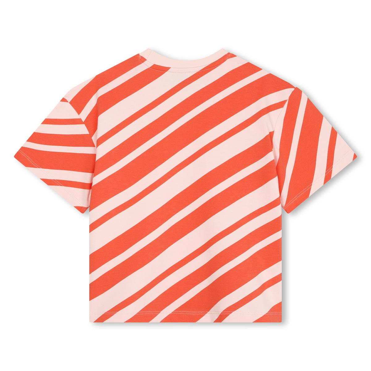 Girls Orange Stripes Cotton T-Shirt
