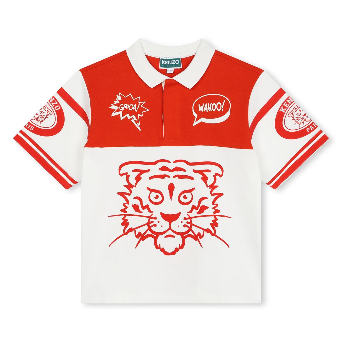 Boys White Tiger Cotton Polo Shirt