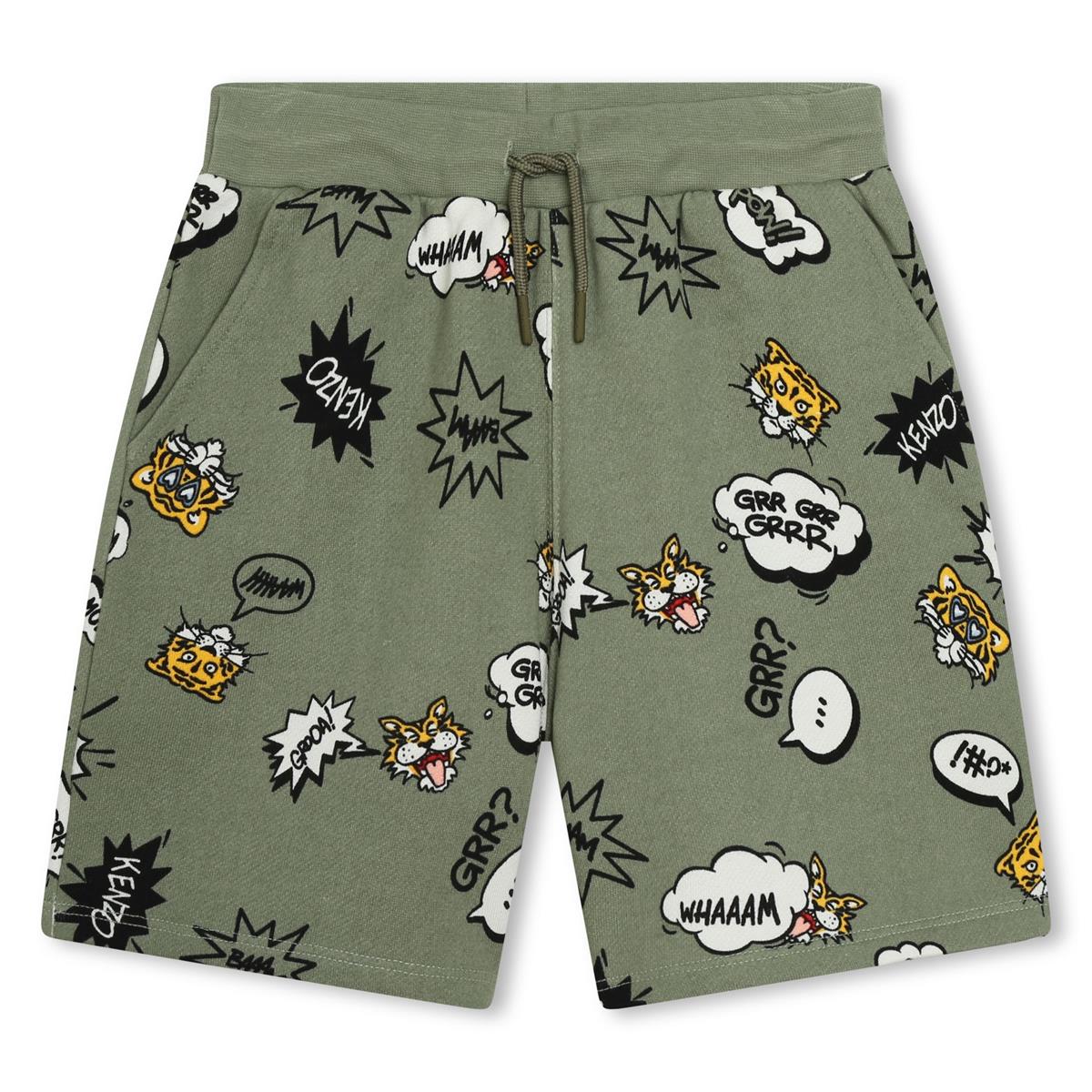 Boys Green Printed Cotton Shorts