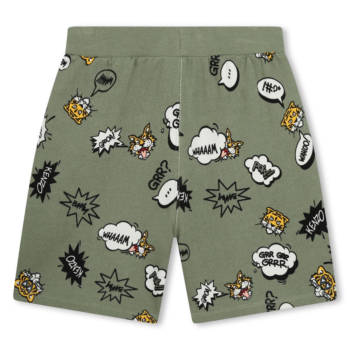 Boys Green Printed Cotton Shorts