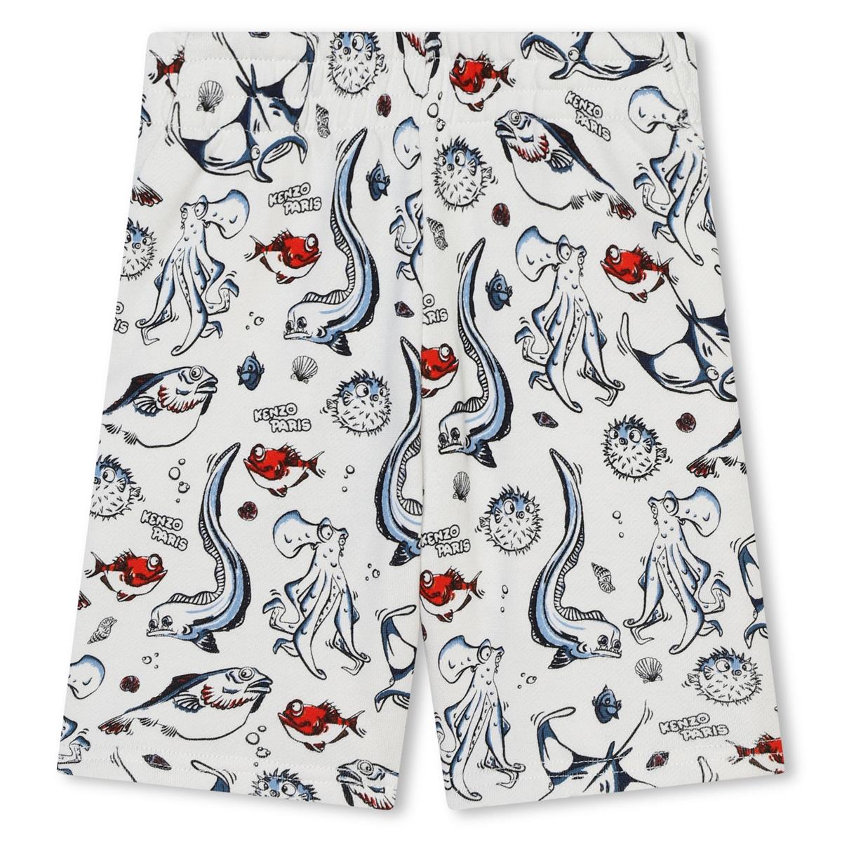 Boys White Printed Cotton Shorts