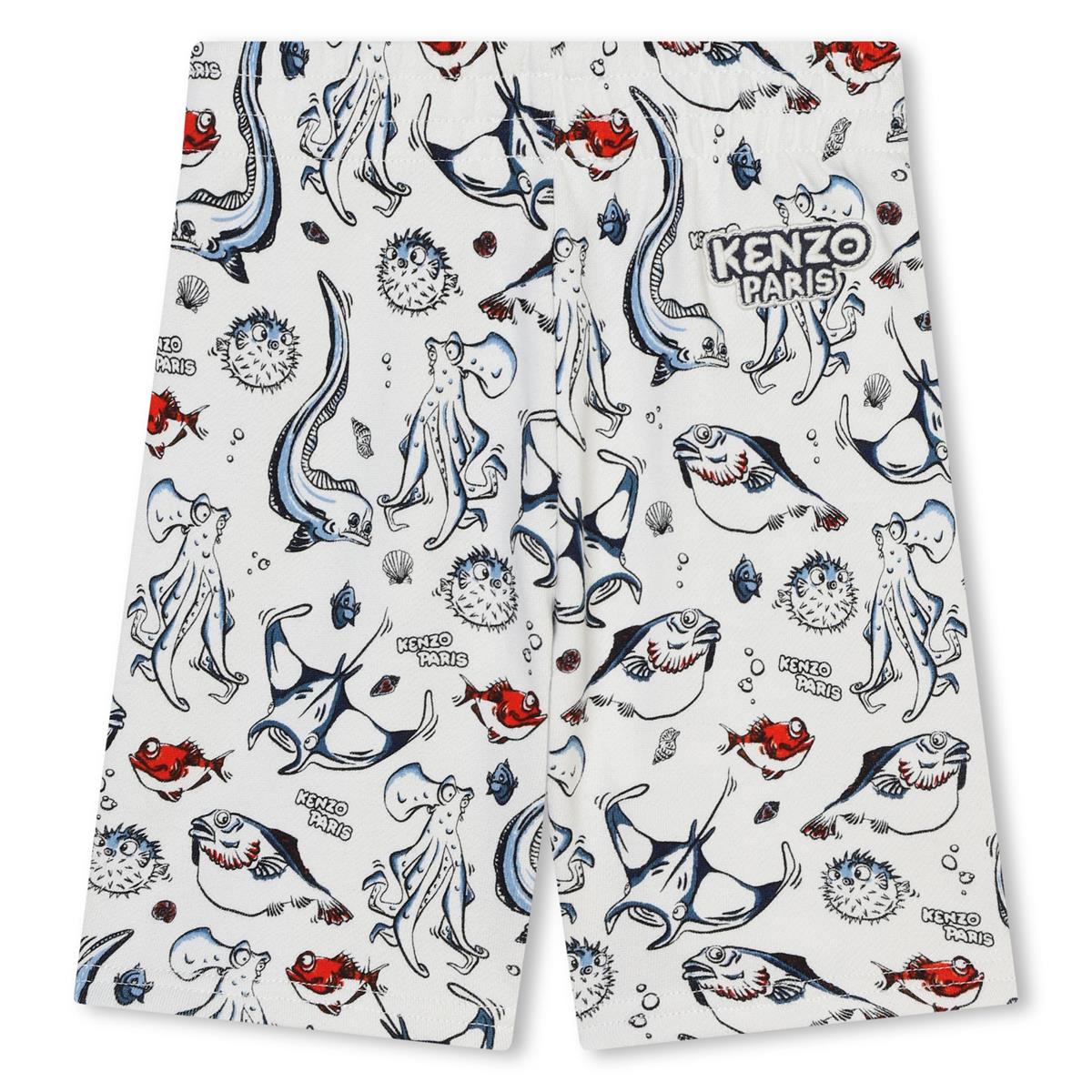 Boys White Printed Cotton Shorts