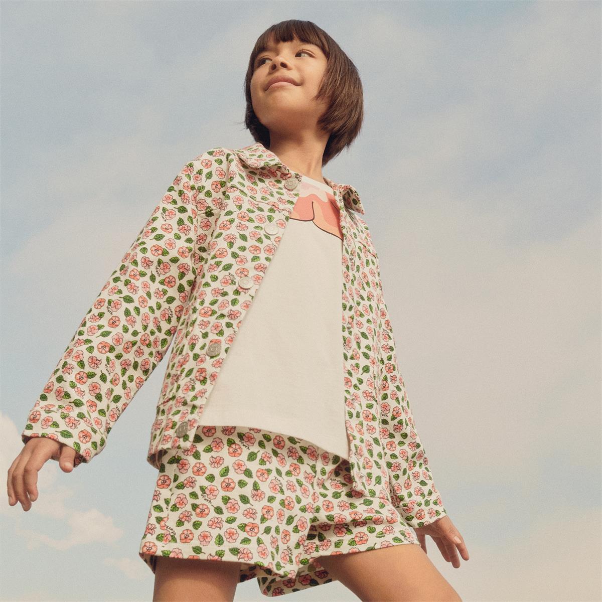 Girls White Flowers Cotton Shorts