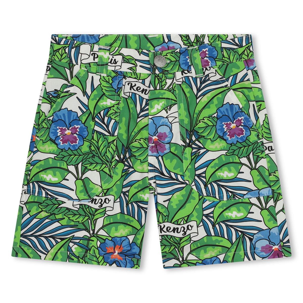 Boys & Girls Green Printed Cotton Shorts