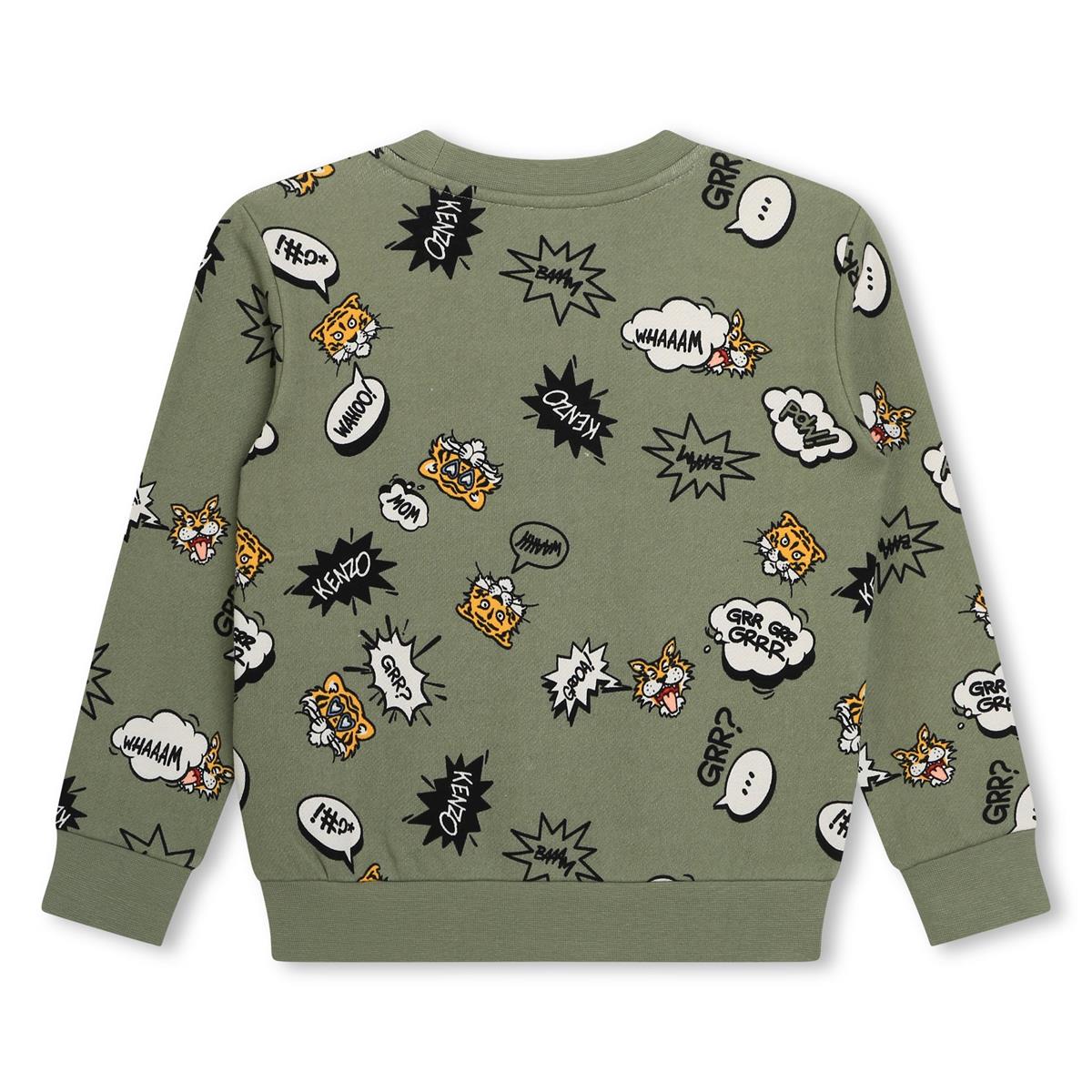 Boys Green Printed Cotton Sweatshirt