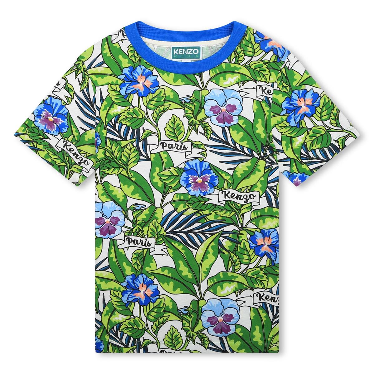 Boys Green Flowers Cotton T-Shirt