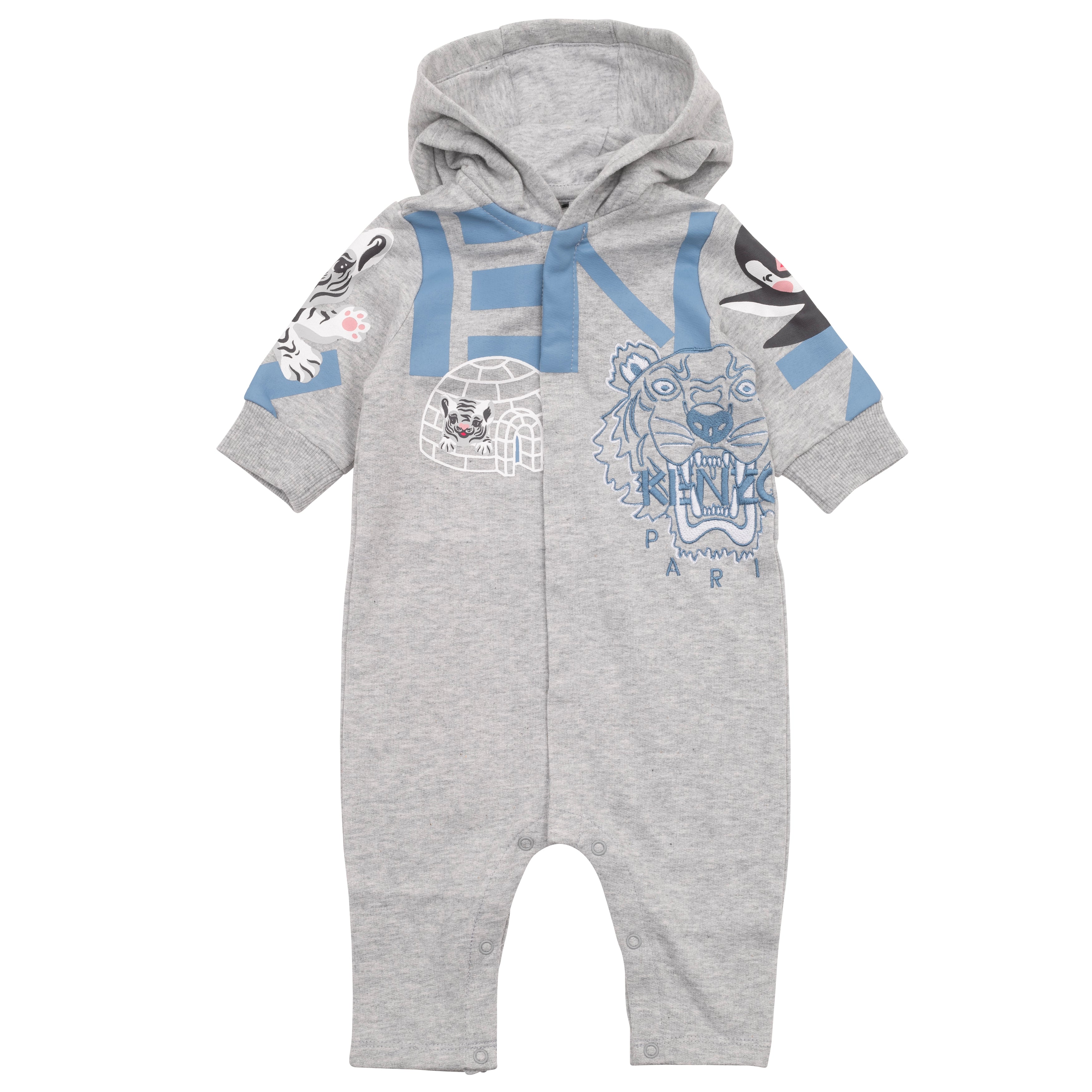 Baby Boys Grey Printed Babysuit