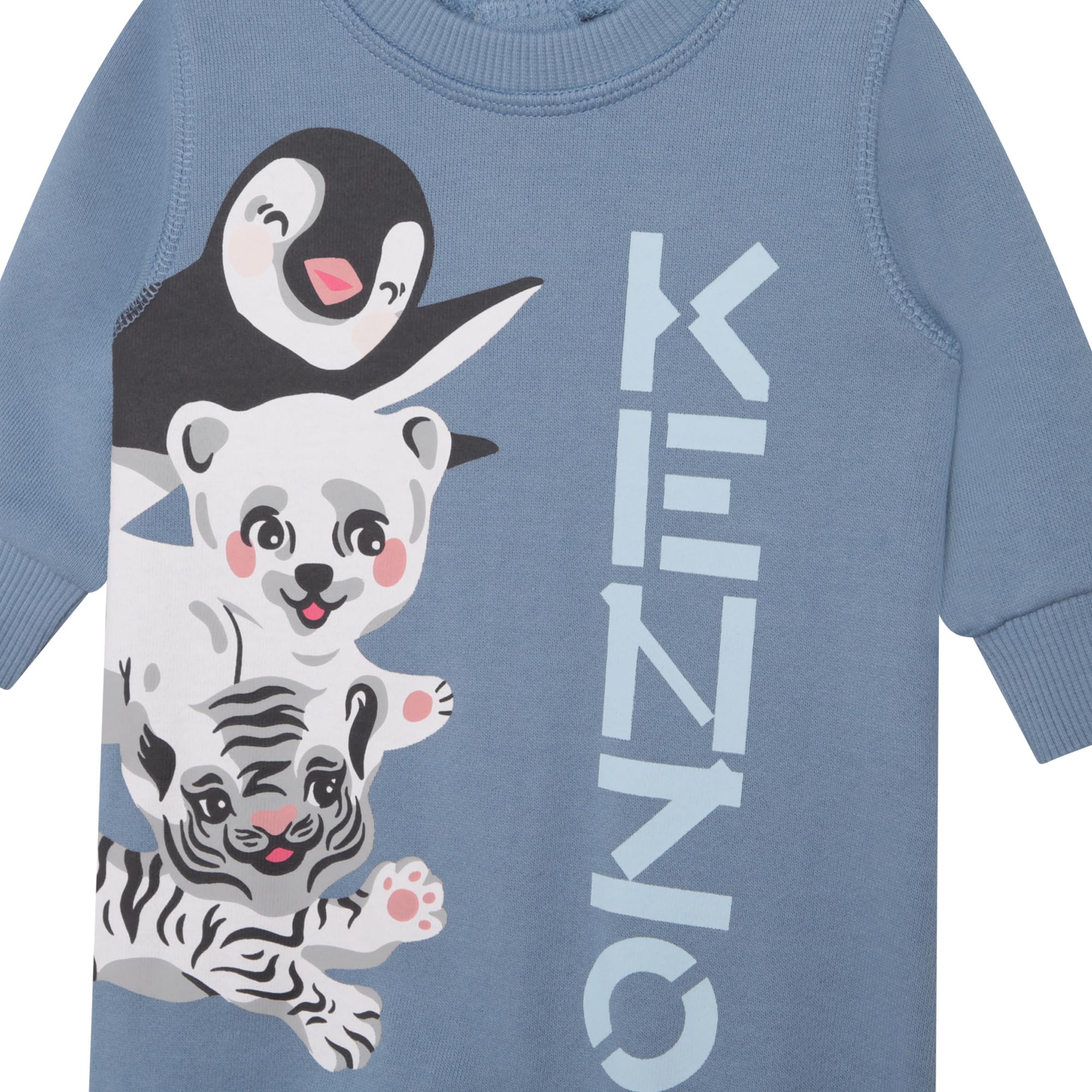 Baby Boys Blue Printed Cotton Babysuit