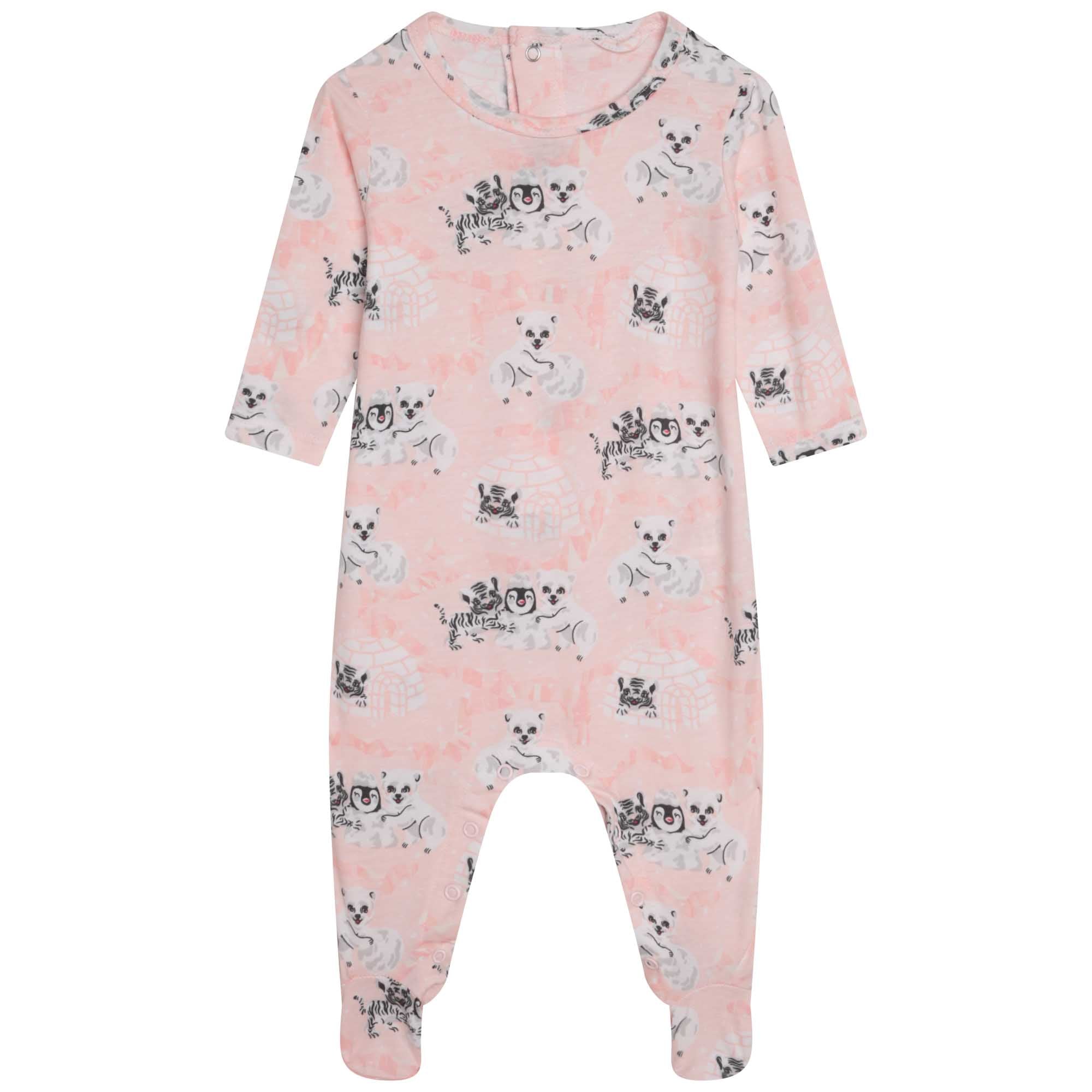 Baby Girls Pink Printed Cotton Babysuit Set