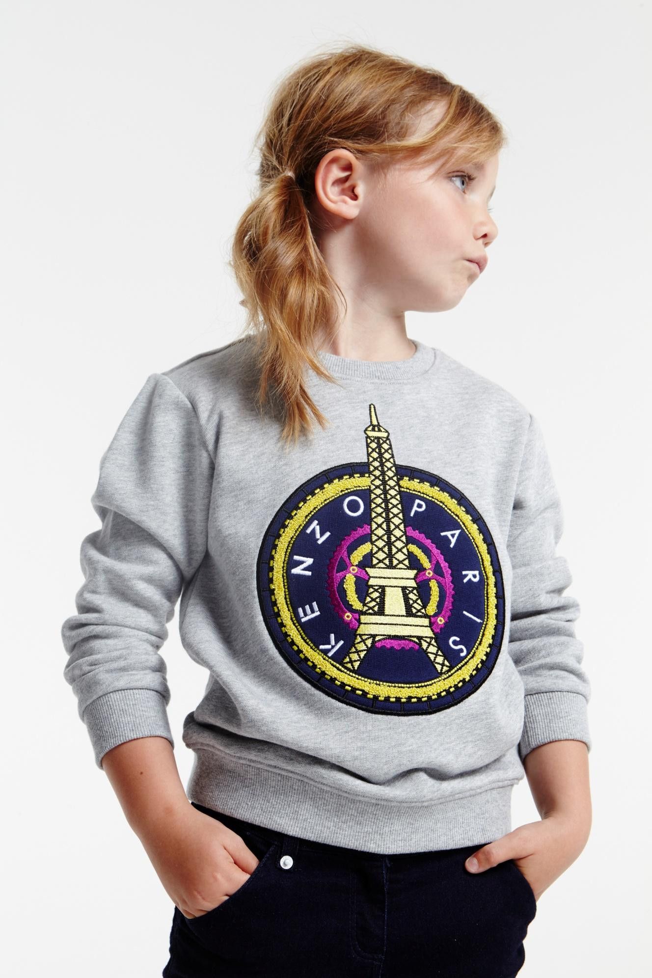 Girls Grey Embroidered Paris Eiffel Tower Cotton Sweatshirt - CÉMAROSE | Children's Fashion Store - 2