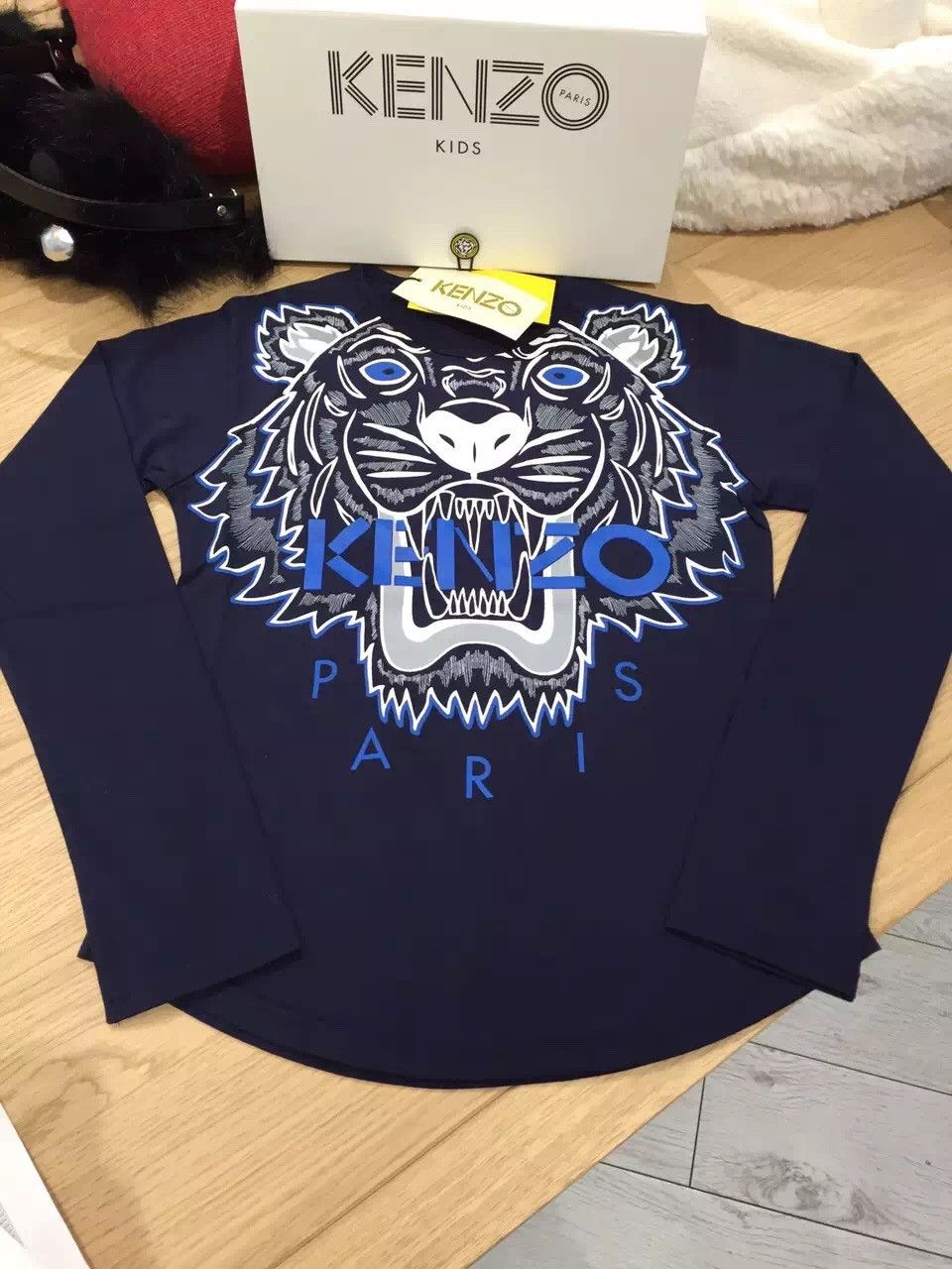 Girls Navy Blue Tiger Printed Cotton T-Shirt - CÉMAROSE | Children's Fashion Store