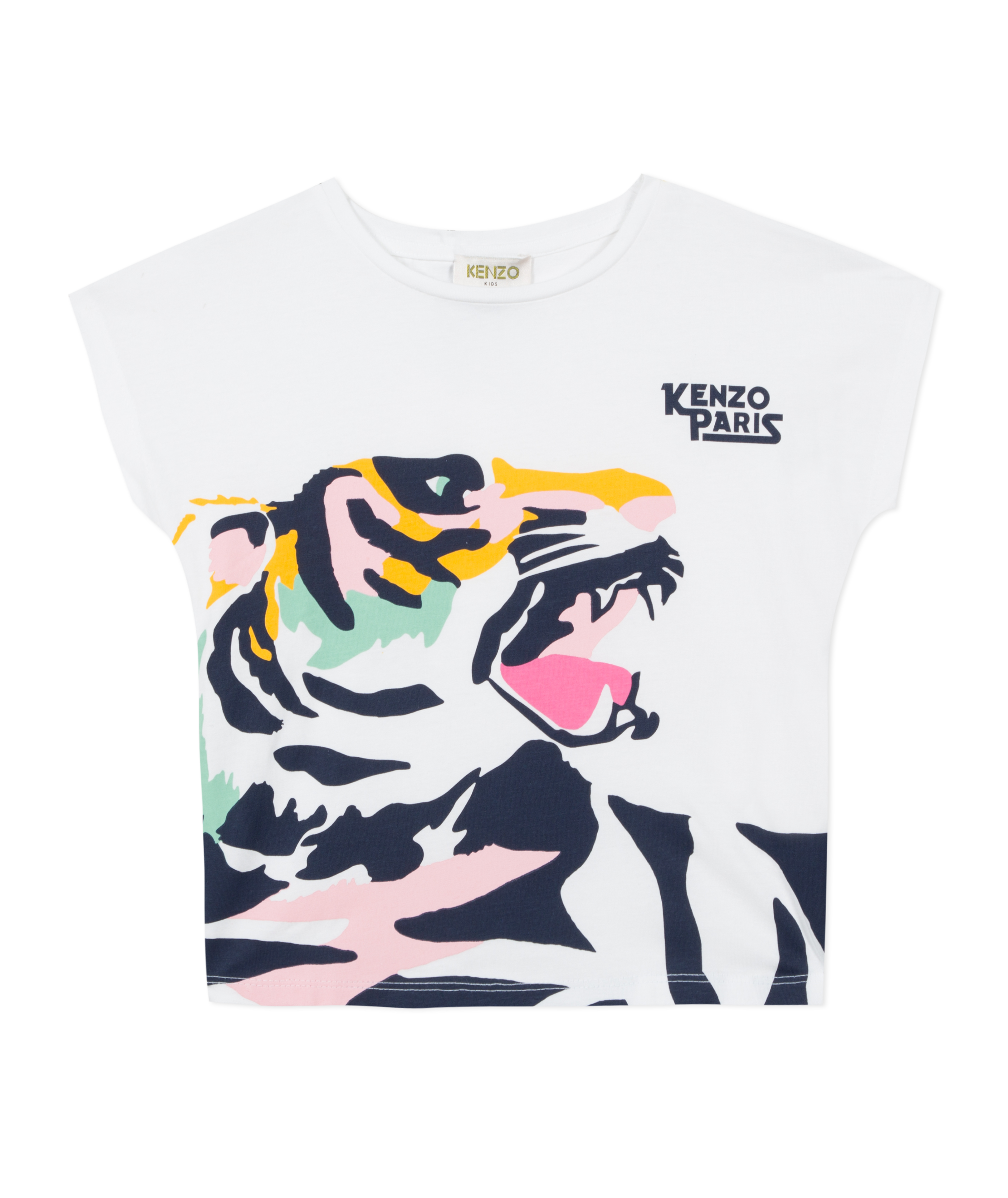 Girls Optic White Tiger Cotton T-Shirt