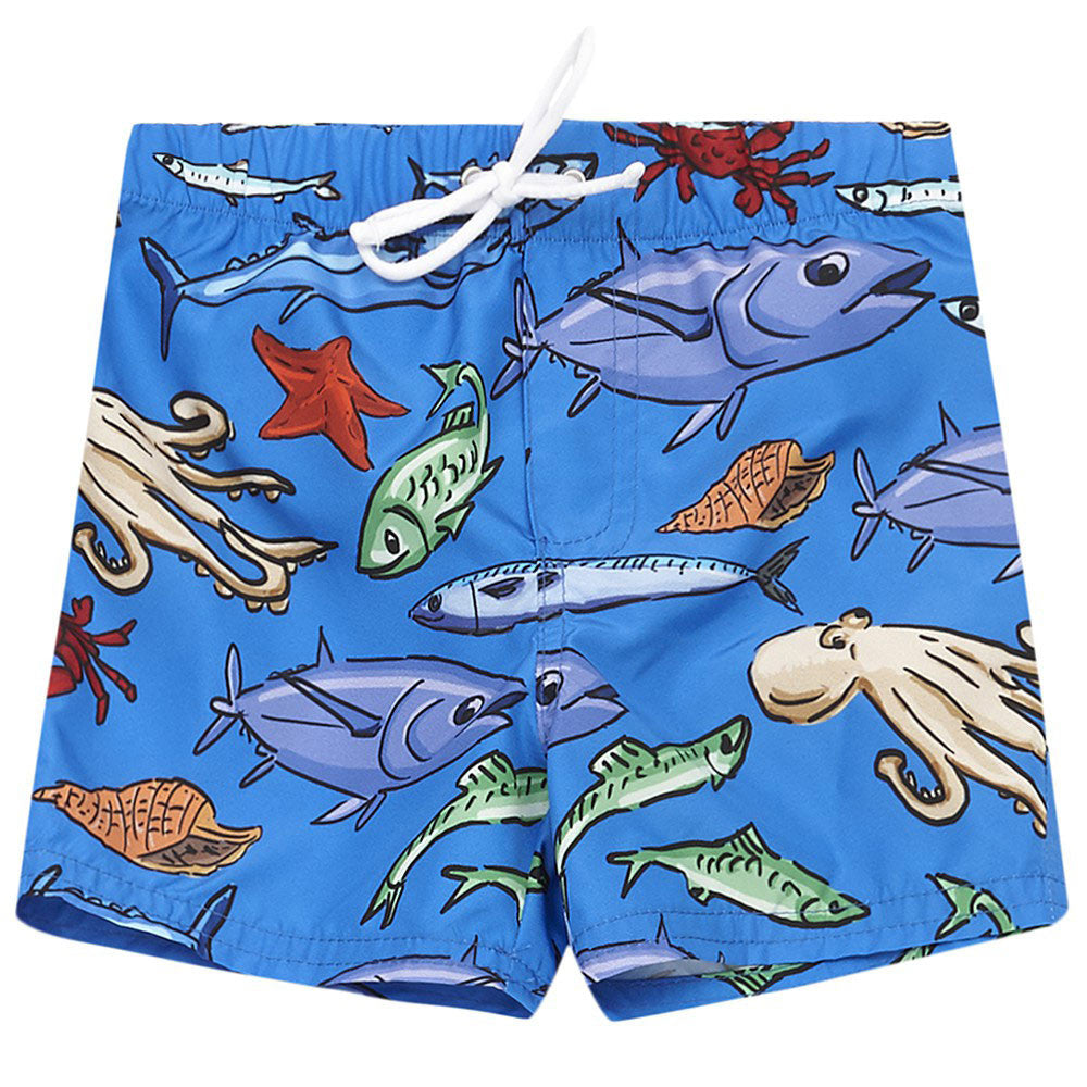Baby Boys Blue Fish Printed Trims Beachwear Short - CÉMAROSE | Children's Fashion Store - 1