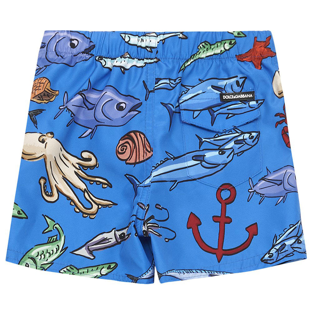 Baby Boys Blue Fish Printed Trims Beachwear Short - CÉMAROSE | Children's Fashion Store - 2