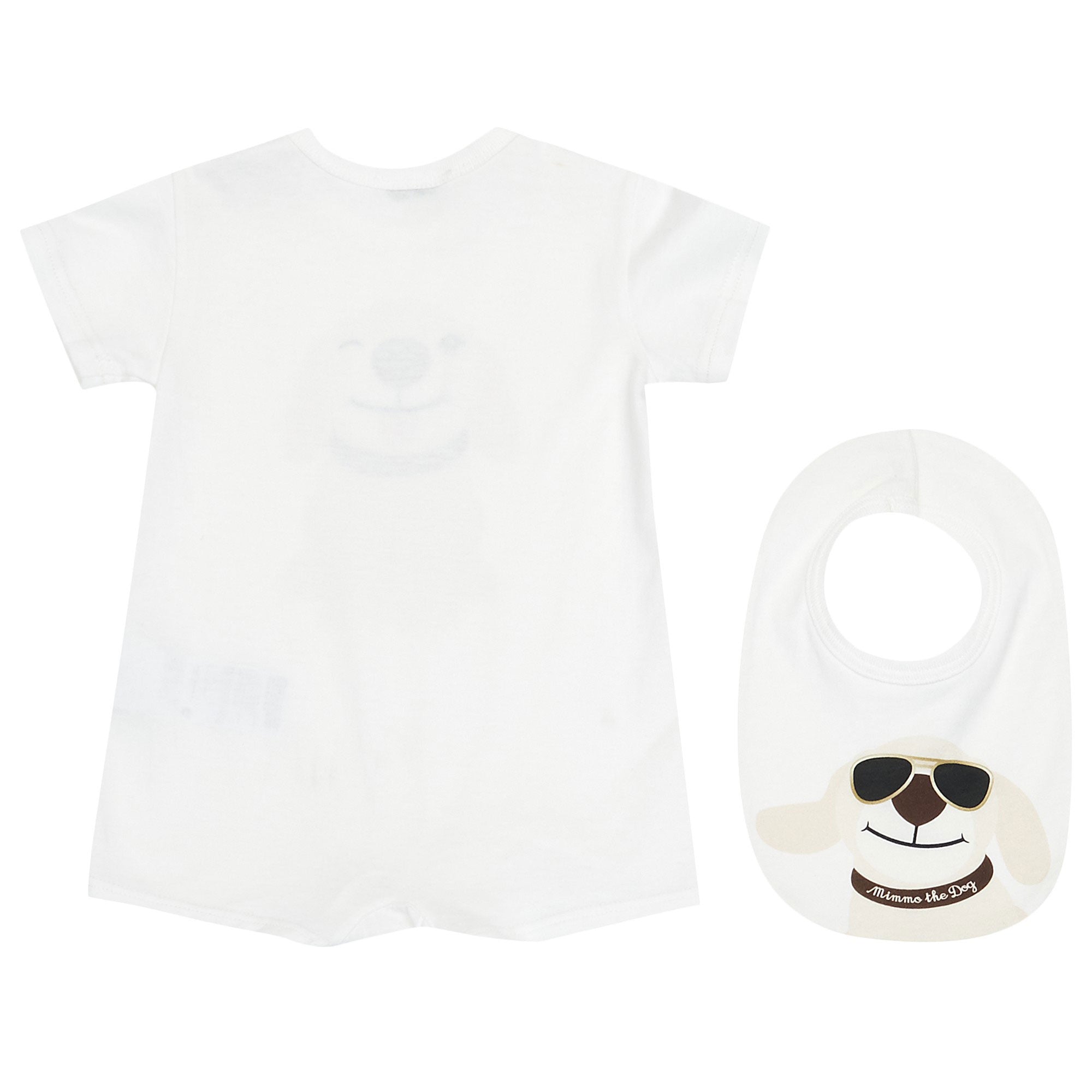 Baby White Cotton Dog Printed Baby Shortie & Bib Gift Set - CÉMAROSE | Children's Fashion Store - 2