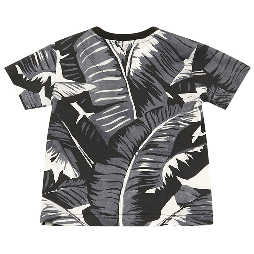 Baby Boys Black Cotton T-Shirt With Leaf Print Trims - CÉMAROSE | Children's Fashion Store - 2