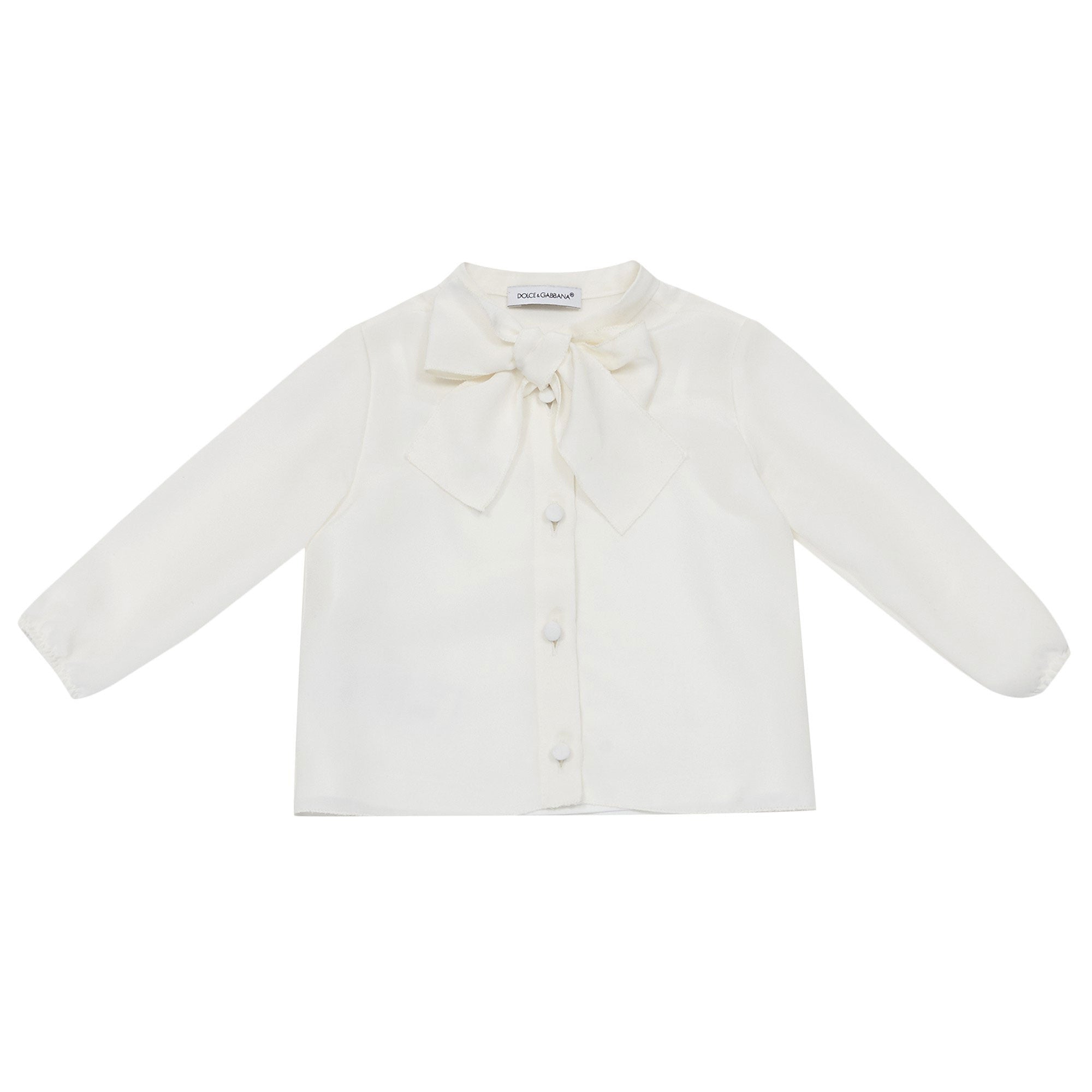 Baby Girls White Bow Trims Silk Shirt - CÉMAROSE | Children's Fashion Store - 1