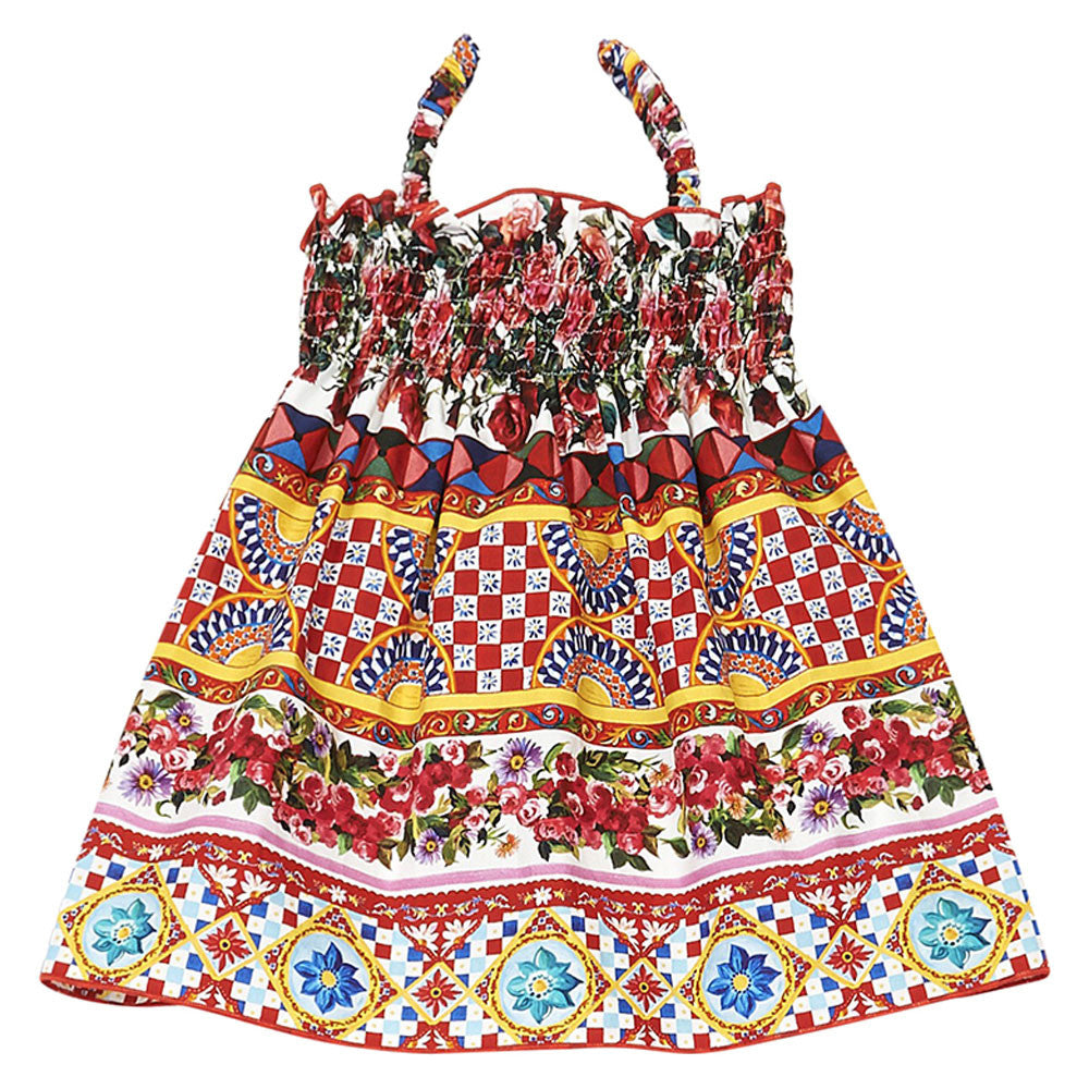 Baby Girl Red 'Carretto Con Rose' Cotton Dress - CÉMAROSE | Children's Fashion Store - 1