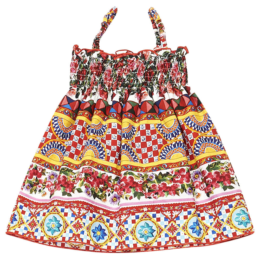 Baby Girl Red 'Carretto Con Rose' Cotton Dress - CÉMAROSE | Children's Fashion Store - 2