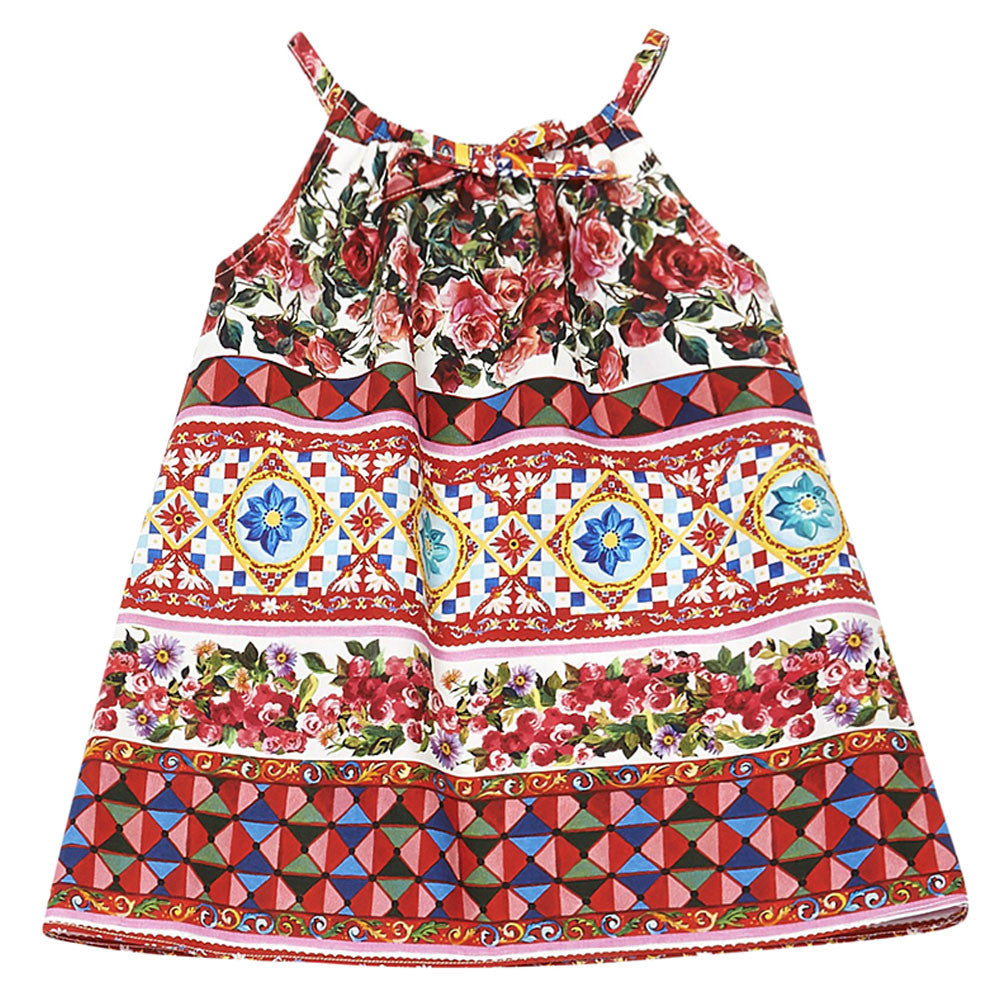 Baby Girl Multicolor Flower Printed Trims Sleeveless Dress - CÉMAROSE | Children's Fashion Store - 1