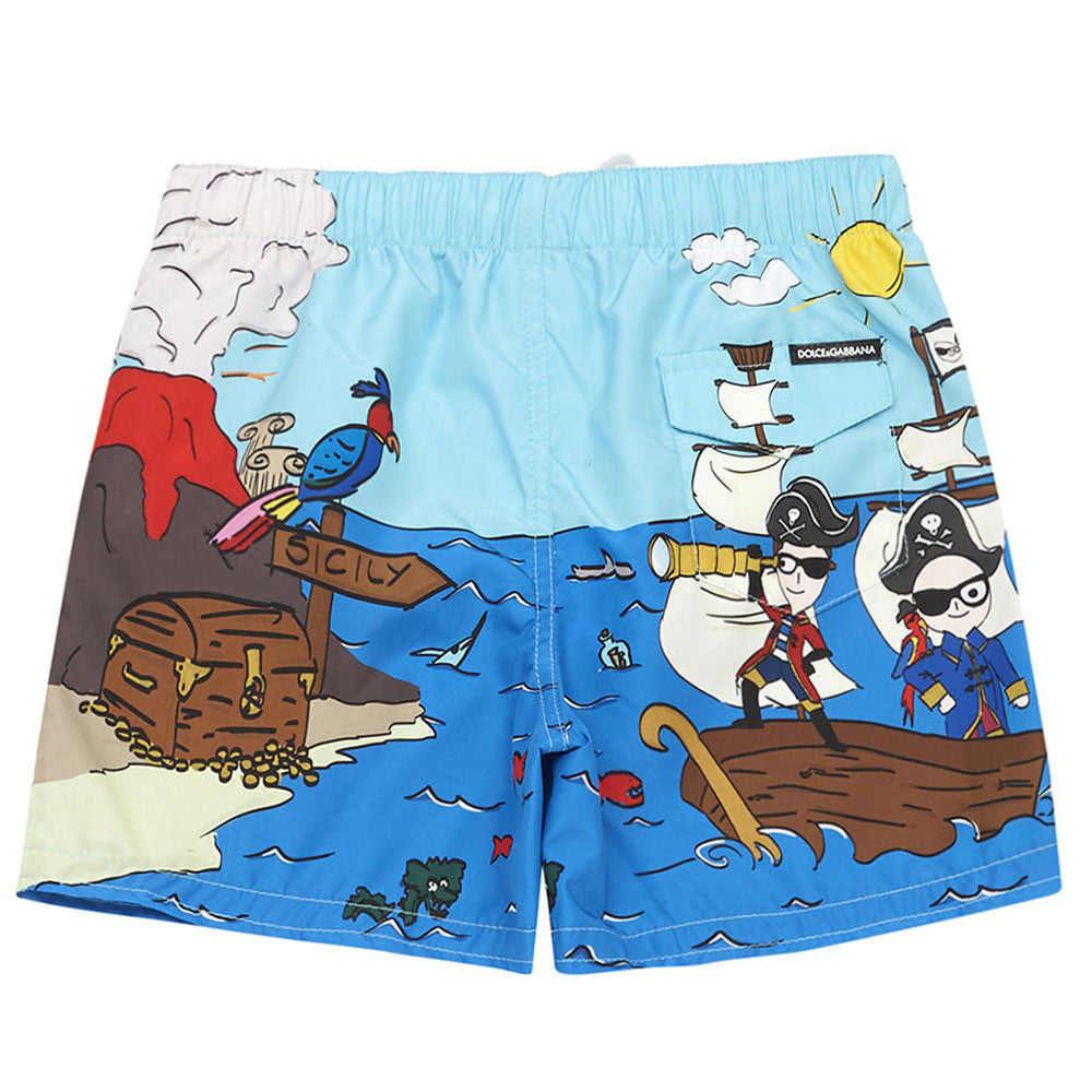 Boys Blue Pirates Printed Trims Cotton Beachwear Short - CÉMAROSE | Children's Fashion Store - 2