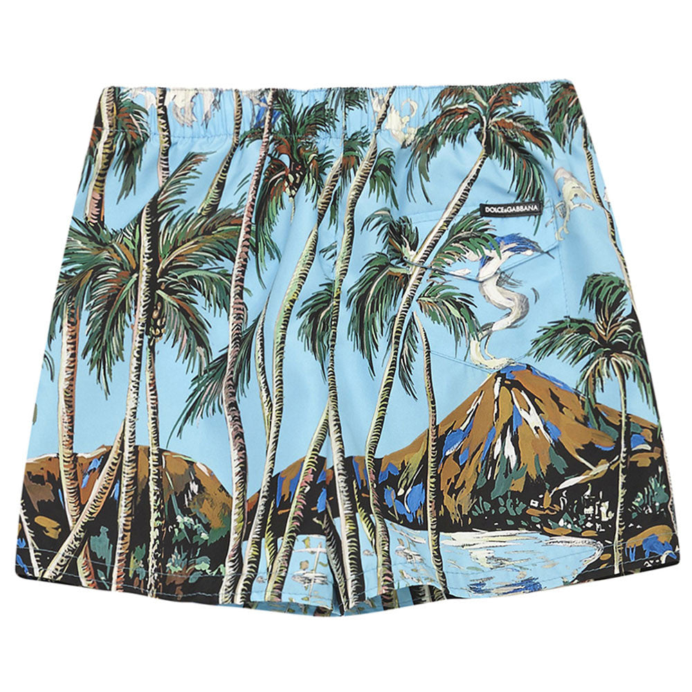 Boys Sky Blue Tree Printed Trims Cotton Beachwear Short - CÉMAROSE | Children's Fashion Store - 2
