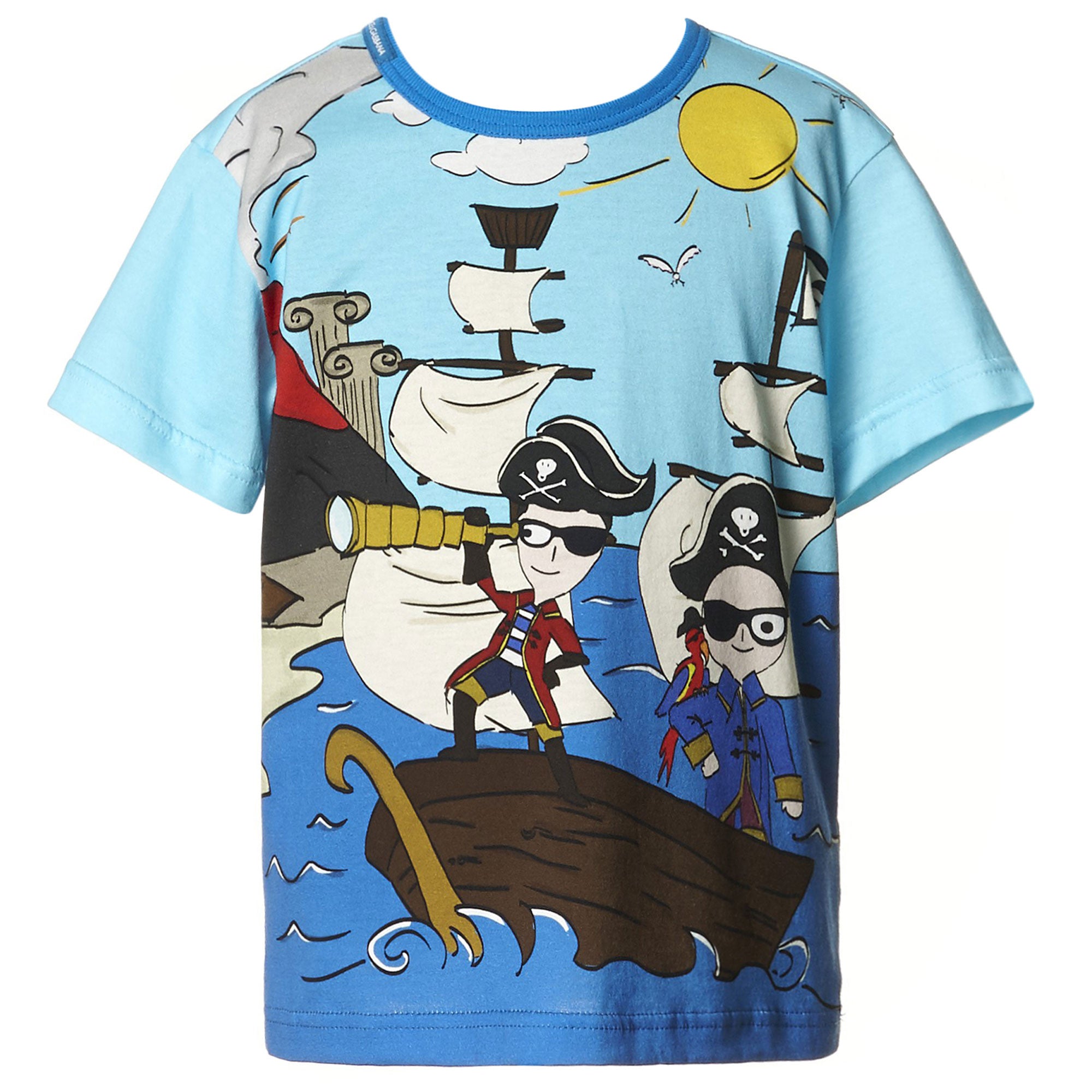 Boys Blue Pirates Printed Trims Cotton T-Shirt - CÉMAROSE | Children's Fashion Store - 1
