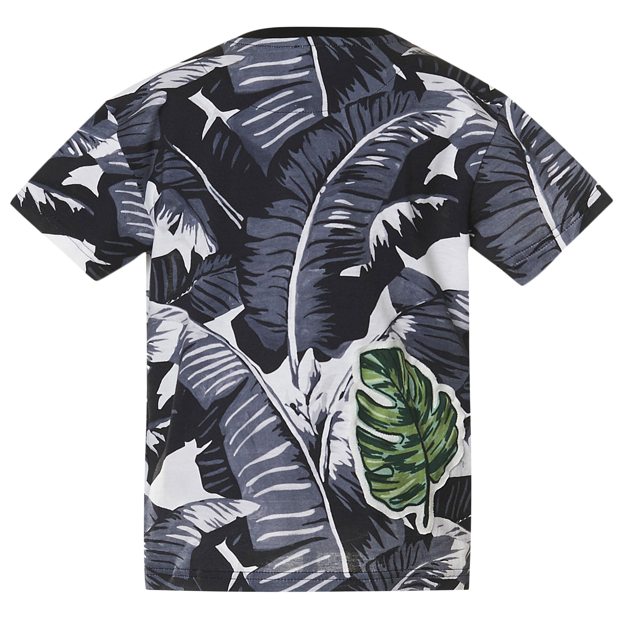 Boys Black Cotton T-Shirt With Leaf Print Trims - CÉMAROSE | Children's Fashion Store - 2