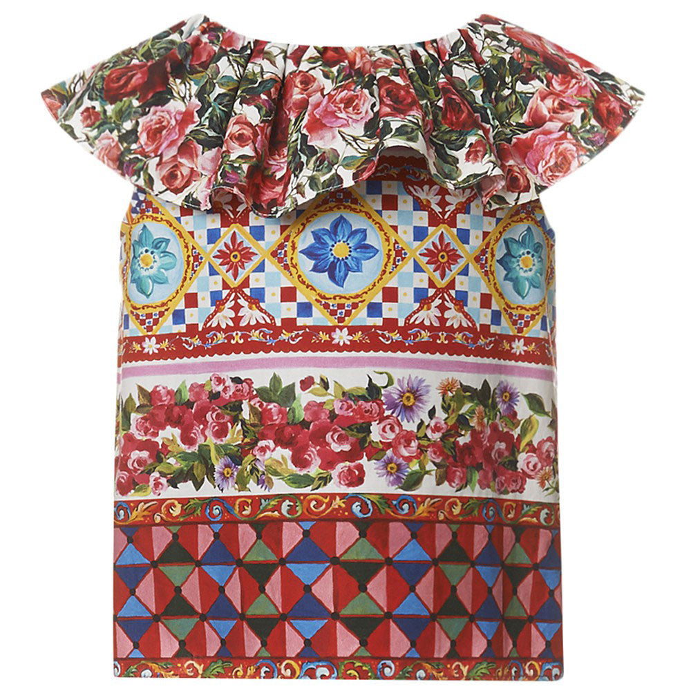 Girls Multicolor Flower Printed Cotton Blouse - CÉMAROSE | Children's Fashion Store - 1