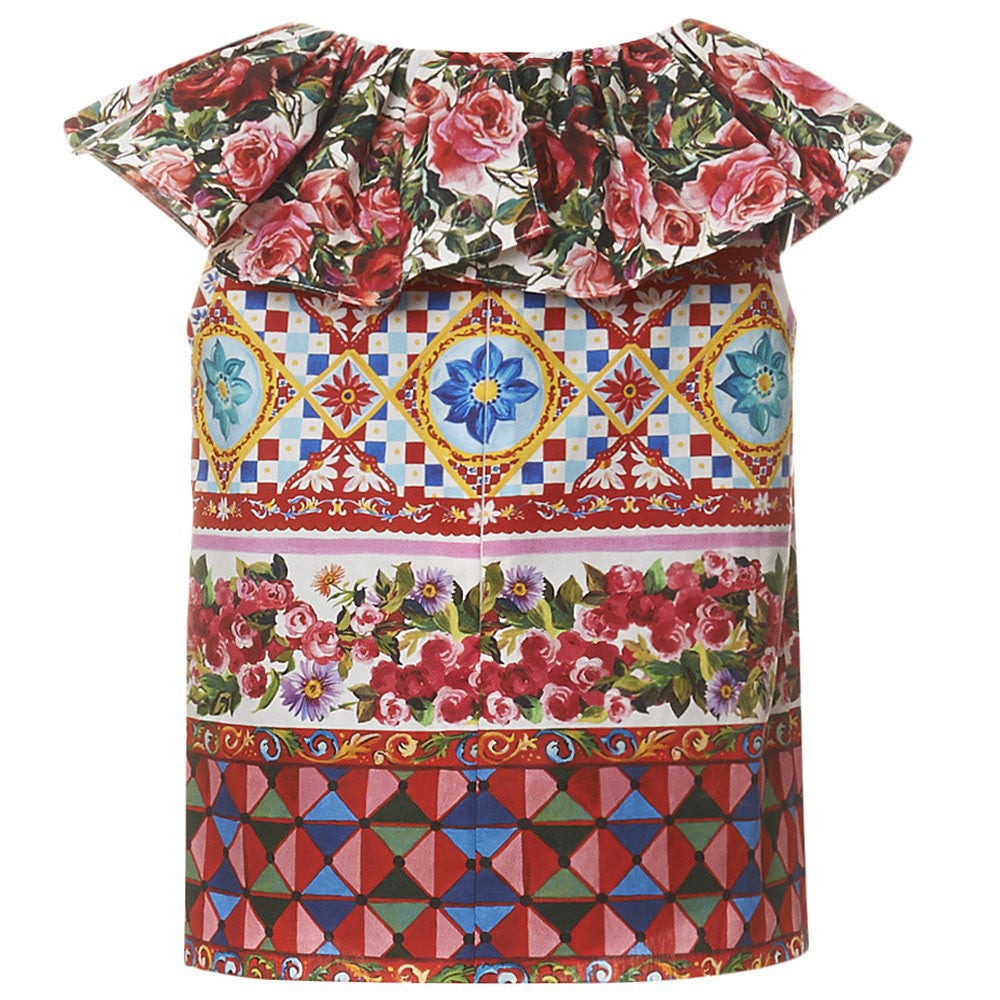Girls Multicolor Flower Printed Cotton Blouse - CÉMAROSE | Children's Fashion Store - 2