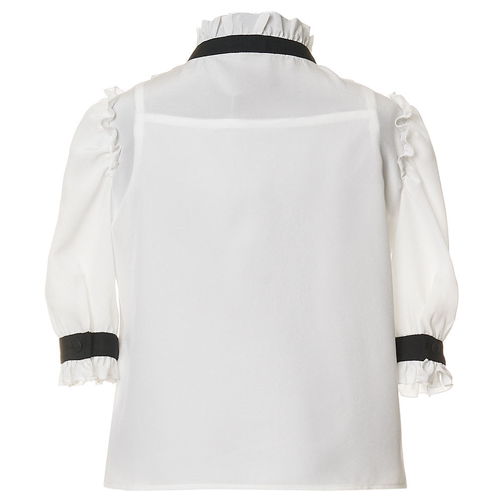 Girls White Bow Trims Folding Edge Blouse - CÉMAROSE | Children's Fashion Store - 2