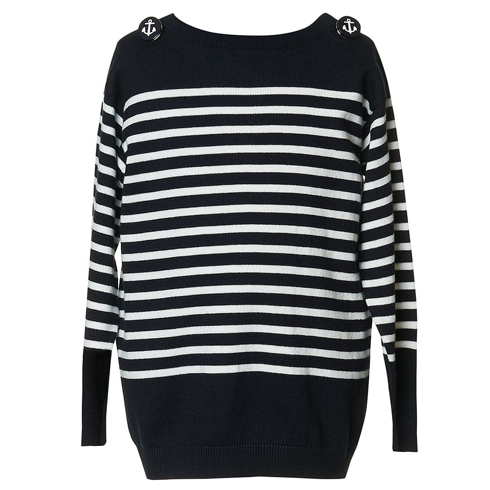 Girls Blue &White Striped Pullover - CÉMAROSE | Children's Fashion Store - 1