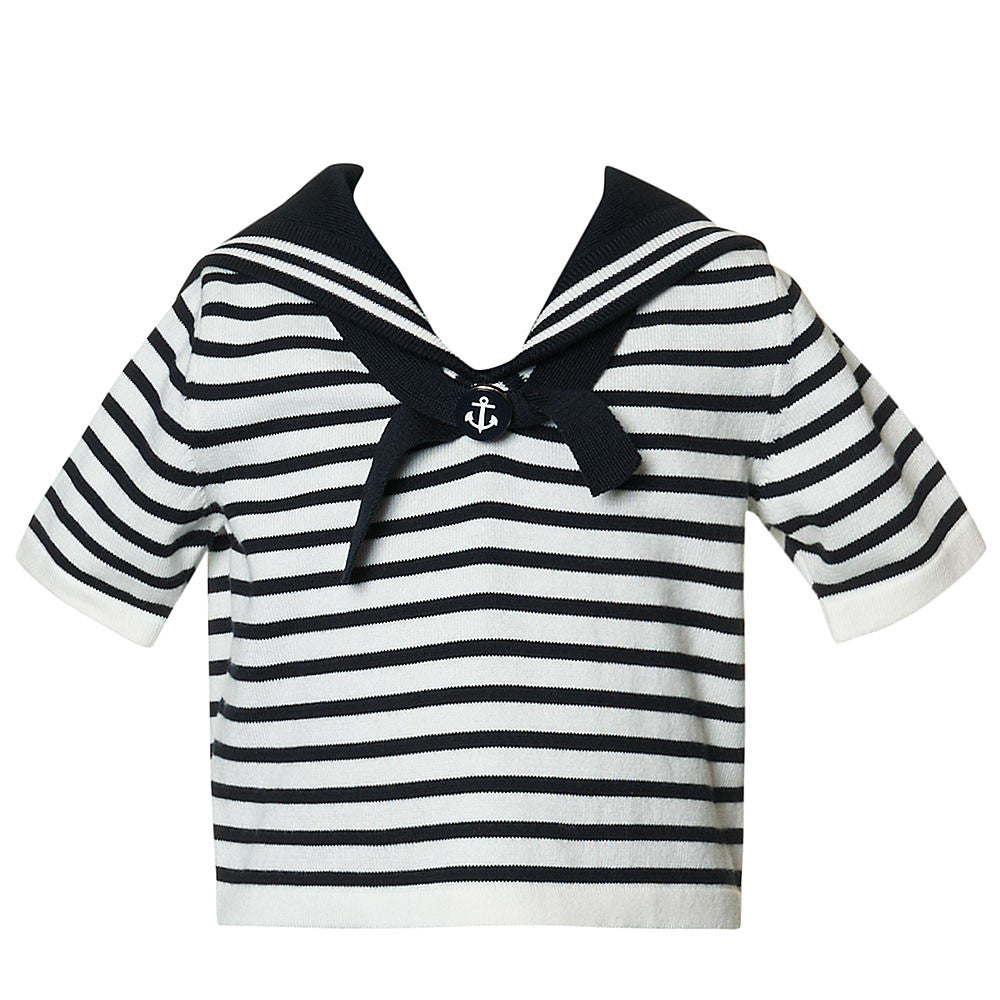 Girls Stripde Blue "Sailor "Polo Shirt - CÉMAROSE | Children's Fashion Store - 1