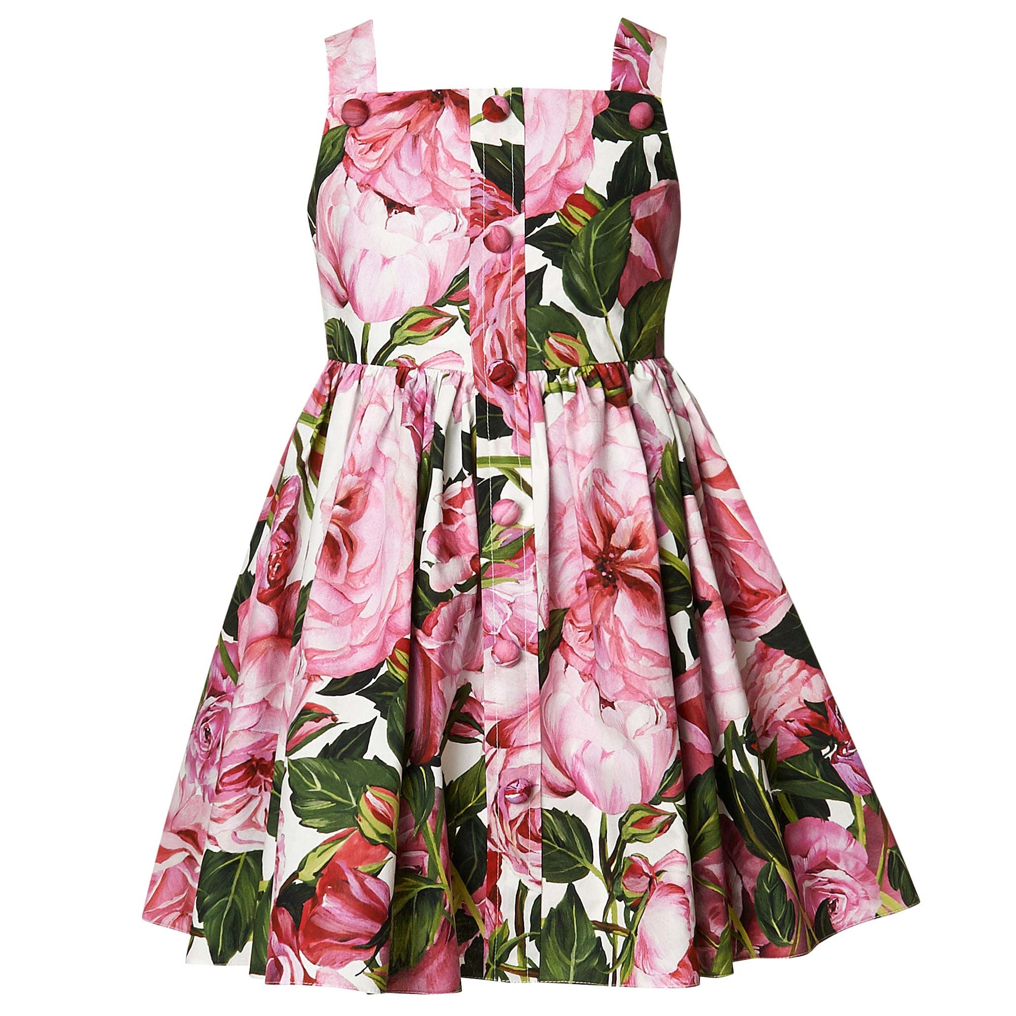 Girls Pink Flower Printed Trims Cotton Dress - CÉMAROSE | Children's Fashion Store - 1