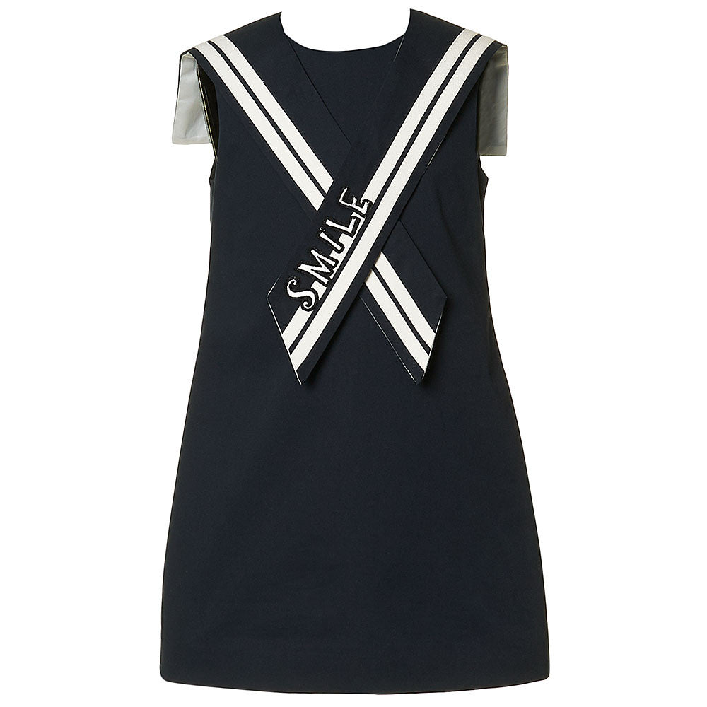 Girls Navy Blue Sailor Dress with Collar