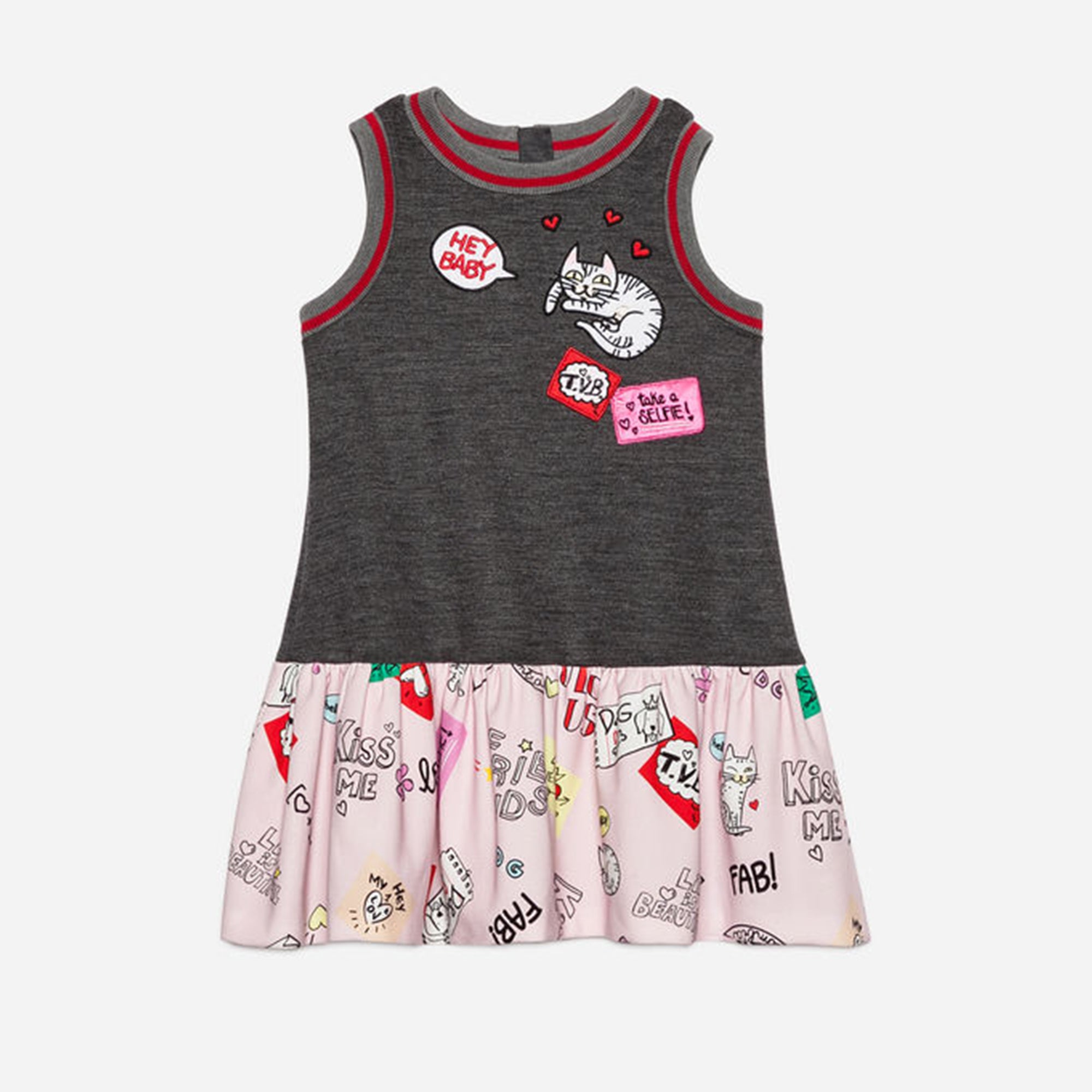 Girls Grey & Rose Cotton Dress