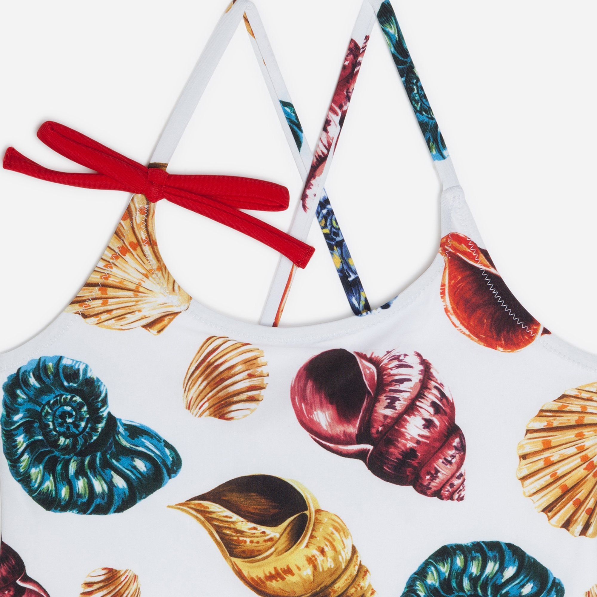 Girls White Printed Swimwear