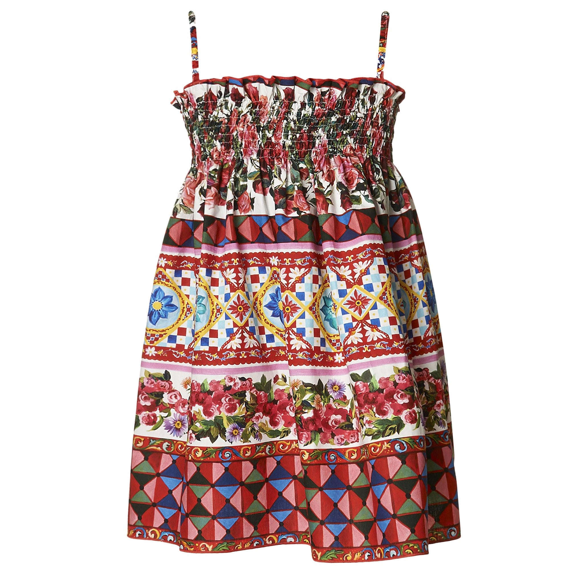 Girls Red 'Carretto Con Rose' Printed Cotton Dress - CÉMAROSE | Children's Fashion Store - 1