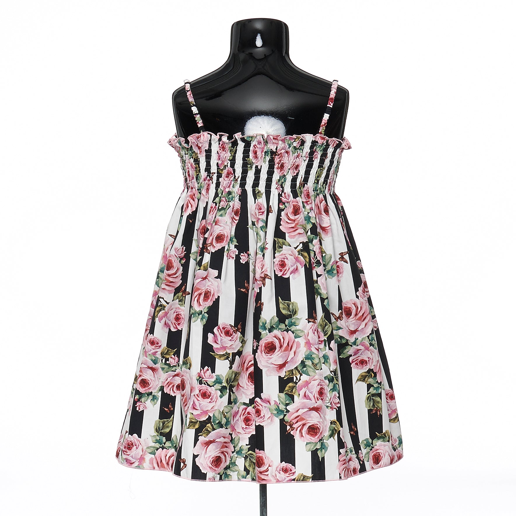 Girls Pink Rose & Blank Striped Dress