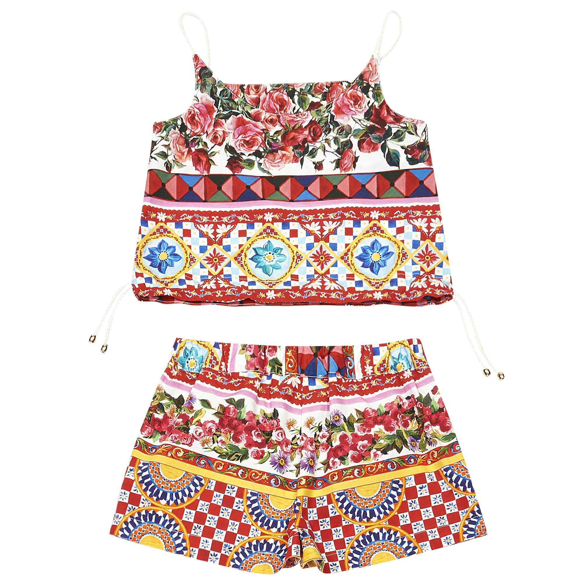 Girls Red Flower Printed Trims Top & Short Set - CÉMAROSE | Children's Fashion Store - 2