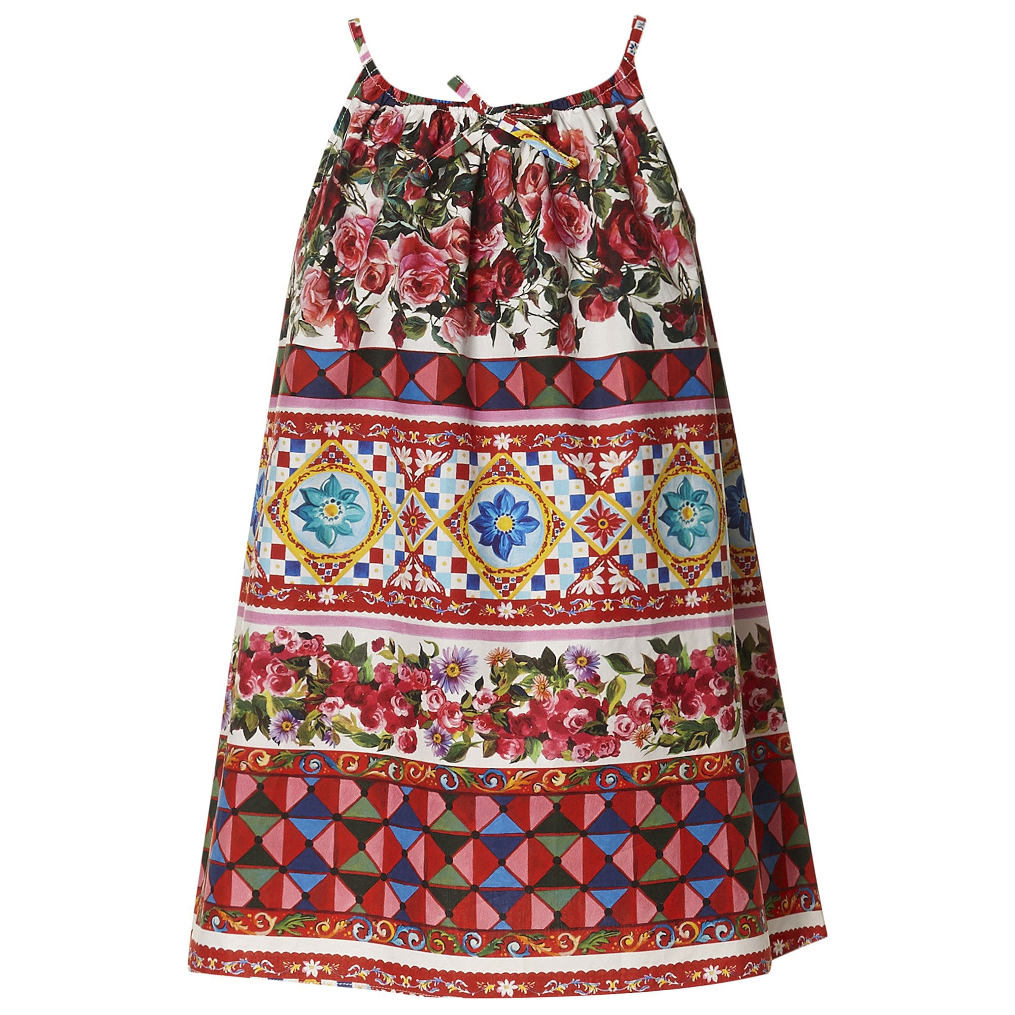 Girls Red 'Carretto Con Rose' Sleeveless Cotton Dress - CÉMAROSE | Children's Fashion Store - 1