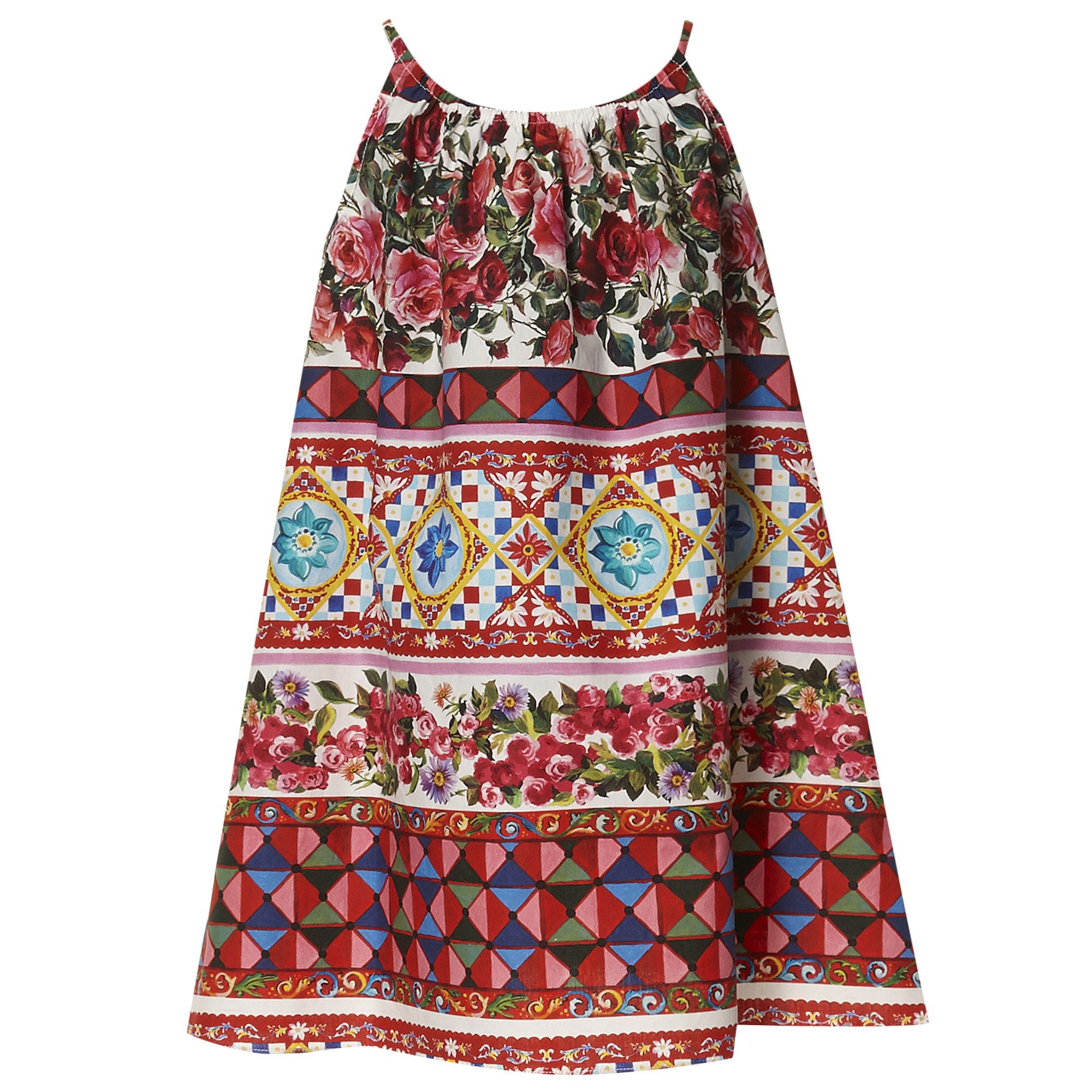 Girls Red 'Carretto Con Rose' Sleeveless Cotton Dress - CÉMAROSE | Children's Fashion Store - 2