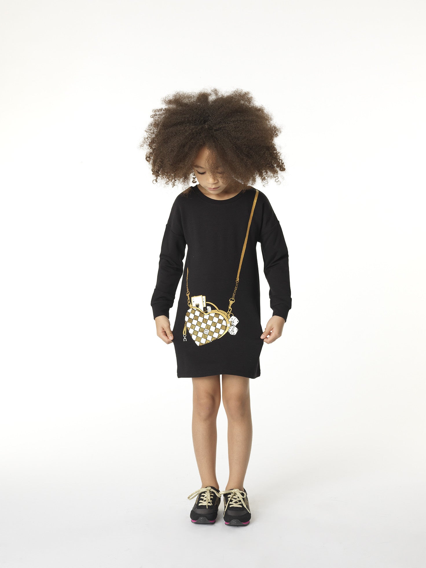 Girls Black Bag Printed Jersey Dress