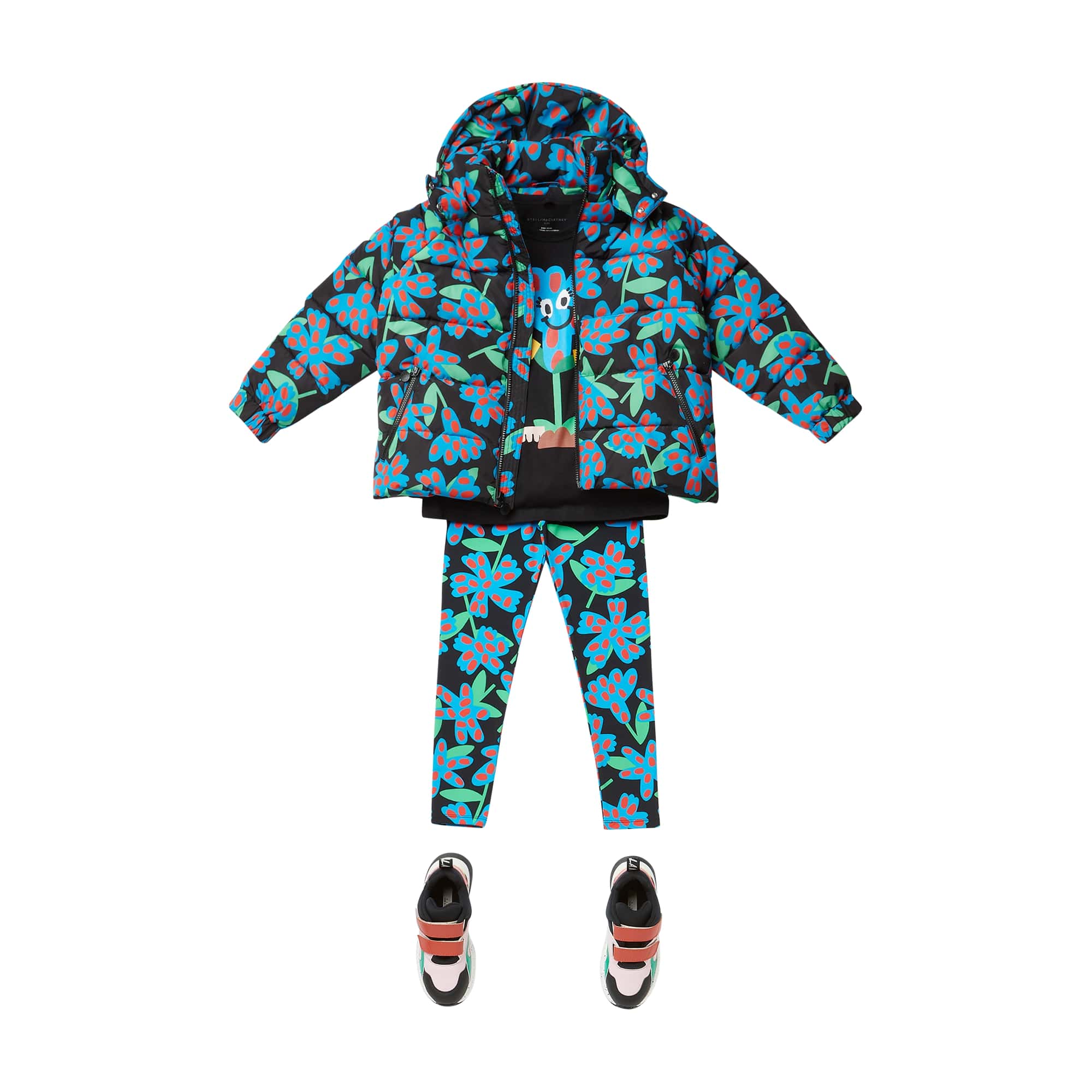 Girls Blue Flowers Puffy Jacket