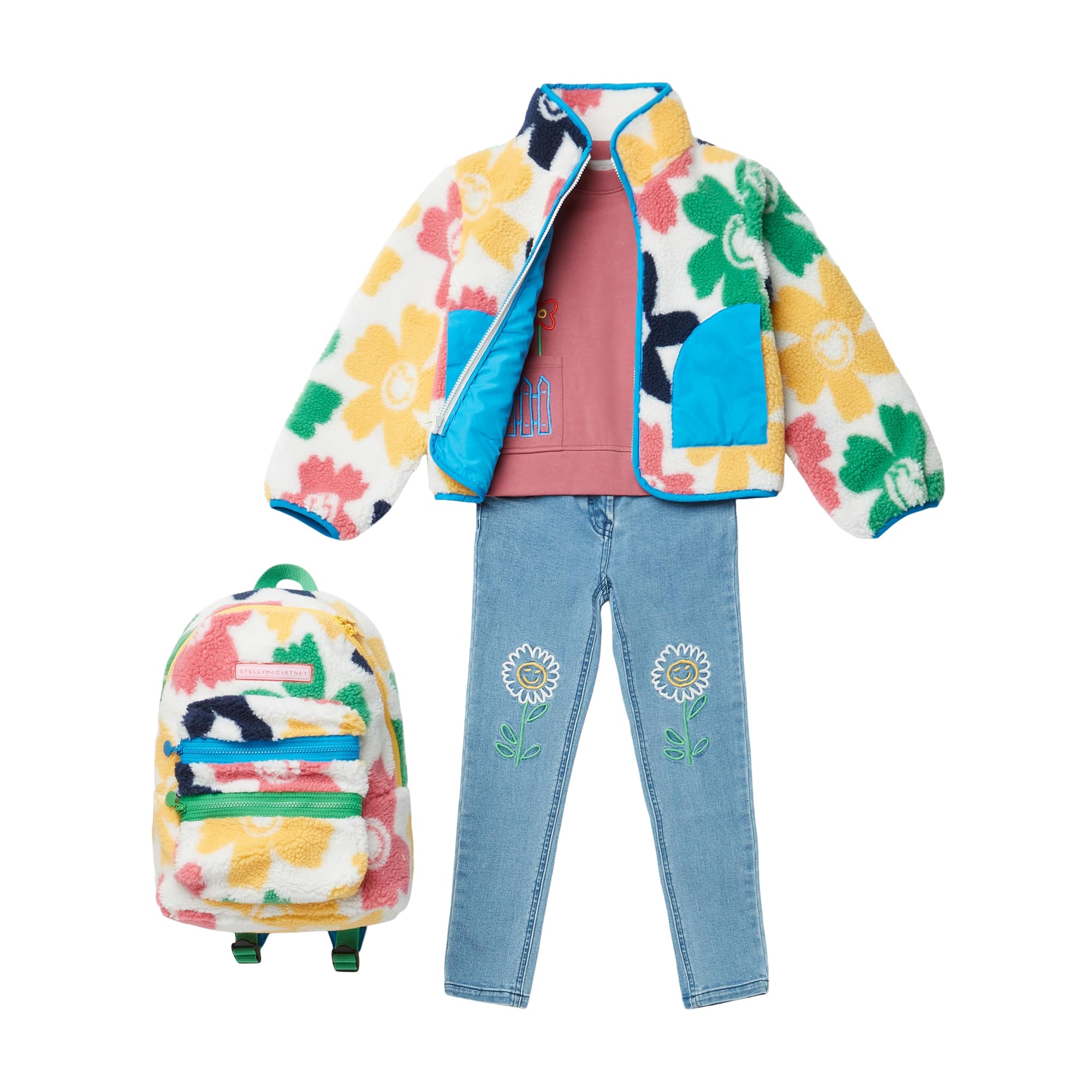 Girls Multicolor Smiley Flowers Jacket