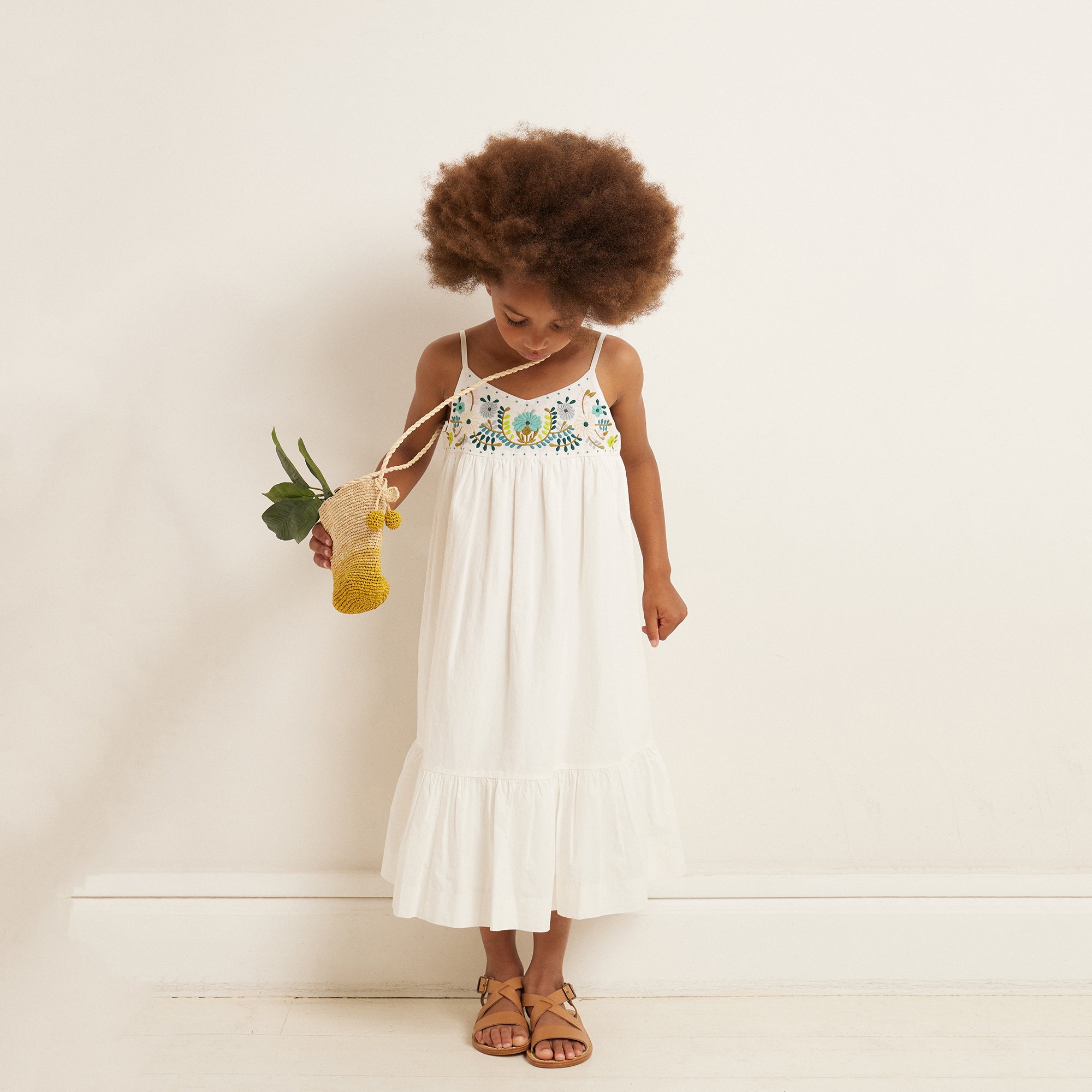 Girls White Embroidered Cotton Dress