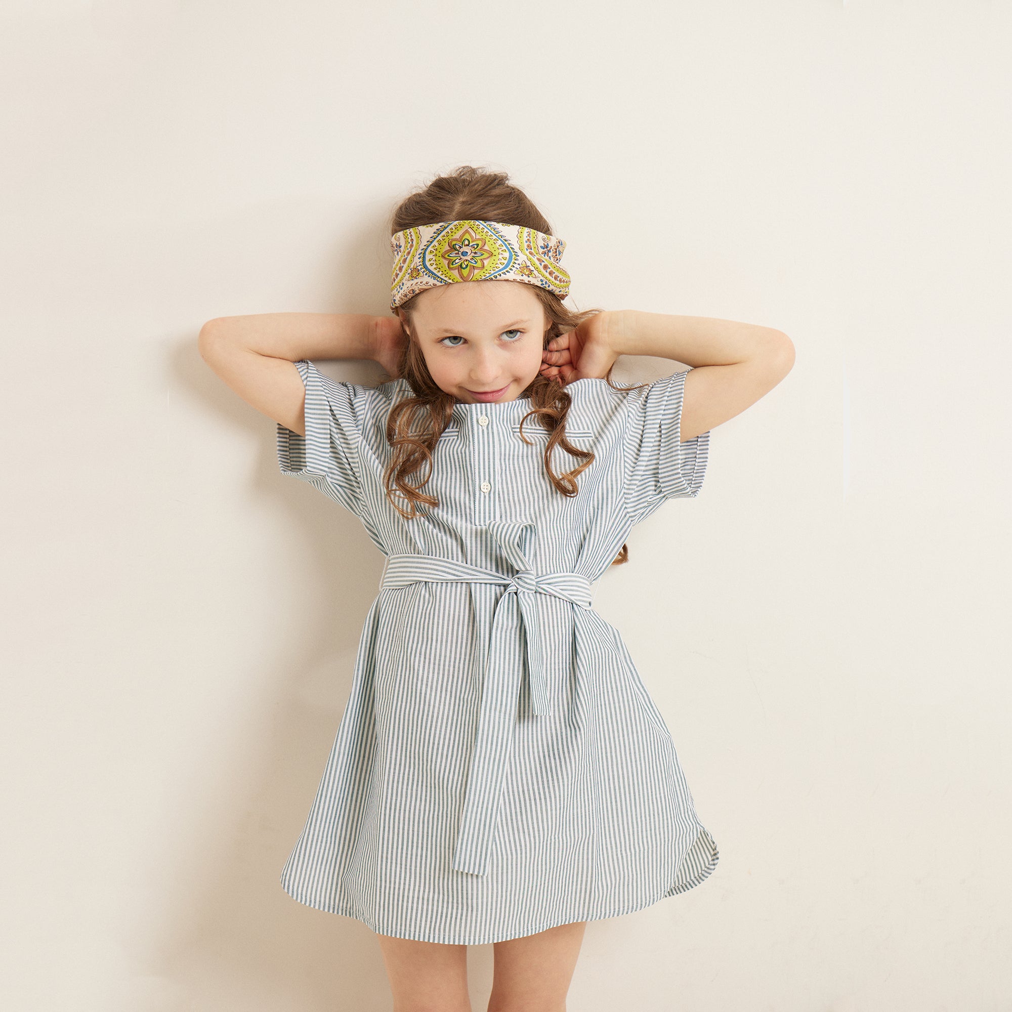 Girls Blue Stripes Cotton Dress