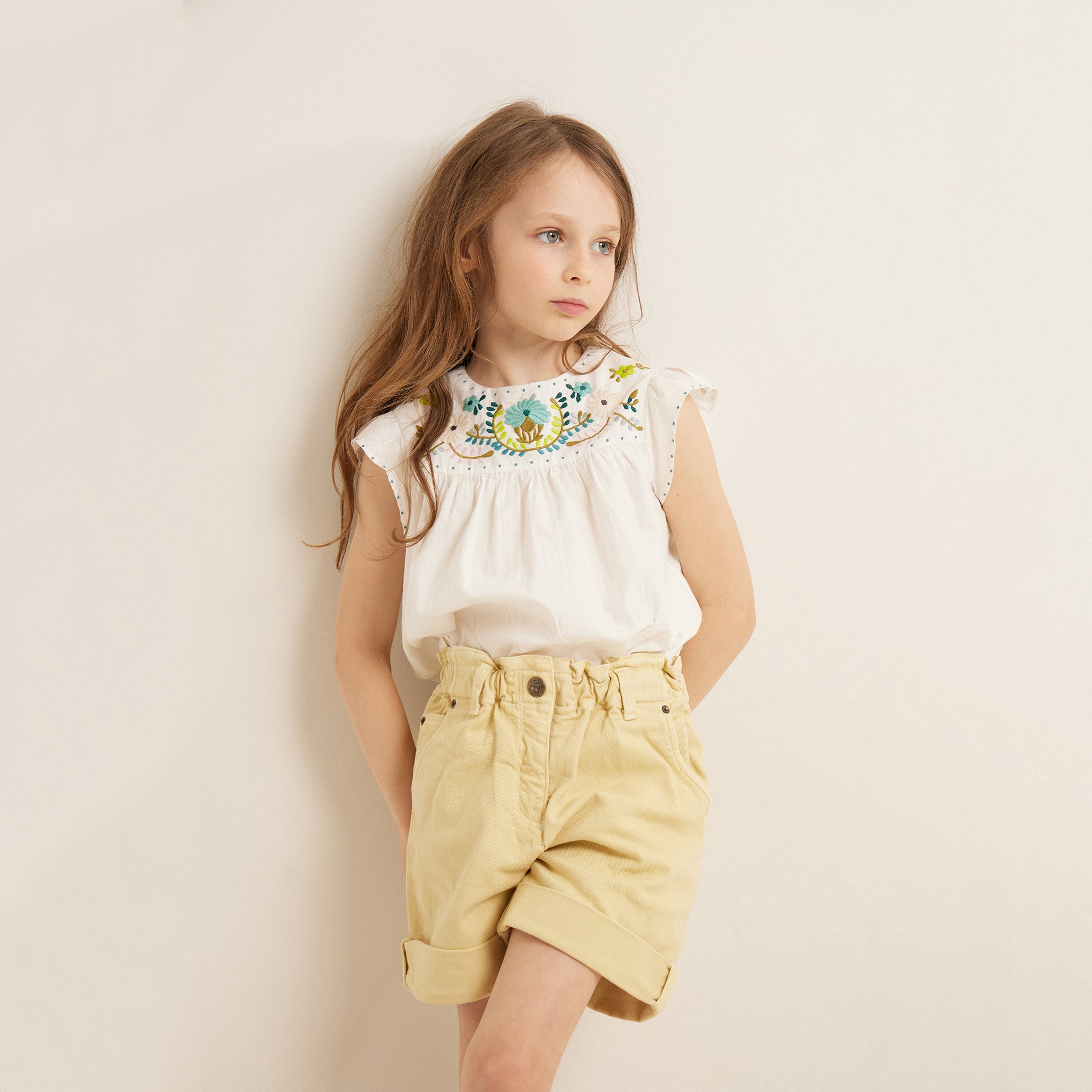 Girls White Embroidered Cotton Top