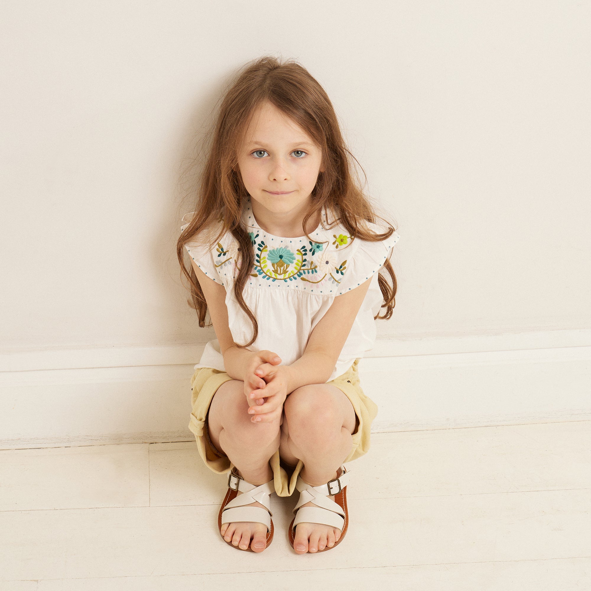 Girls White Embroidered Cotton Top